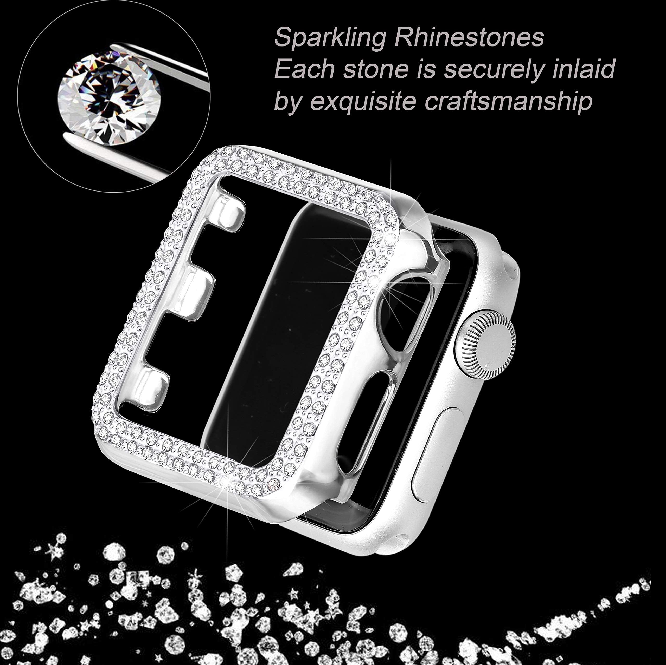Secbolt Bling Case Compatible With Apple Watch Series 8 Series 7 45Mm, Full Cover Bumper Screen Protector For Iwatch 8/7 (Silver