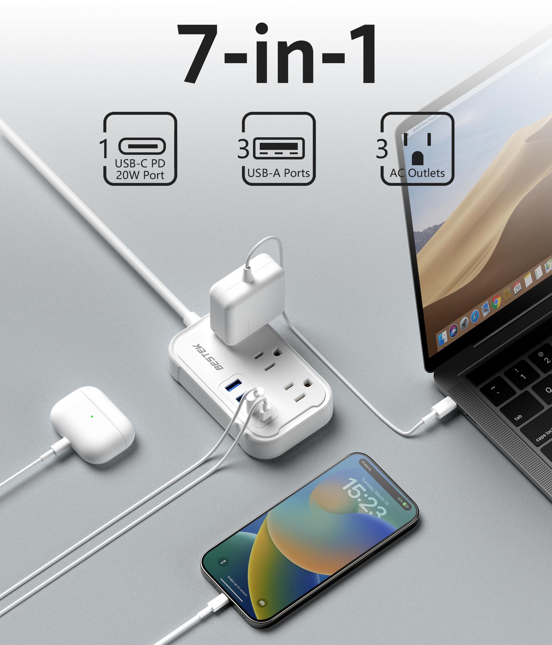 European Travel Plug Adapter   Us To Europe Plug Adapter With 3 Ac Outlets And 4 Usb(1 Pd20W) Type E/F   International Travel Ad