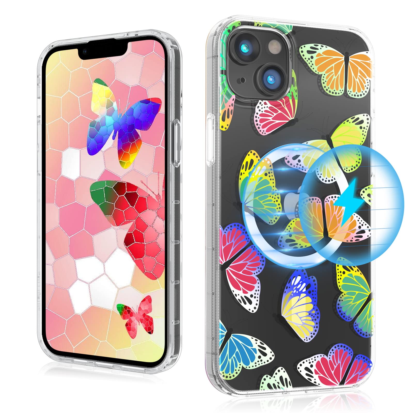 MYBAT PRO Magnetic Slim Clear Case for iPhone 14 Case 6.1, Compatible with MagSafe, Cute Crystal Mood Series for Women Girls, Mi