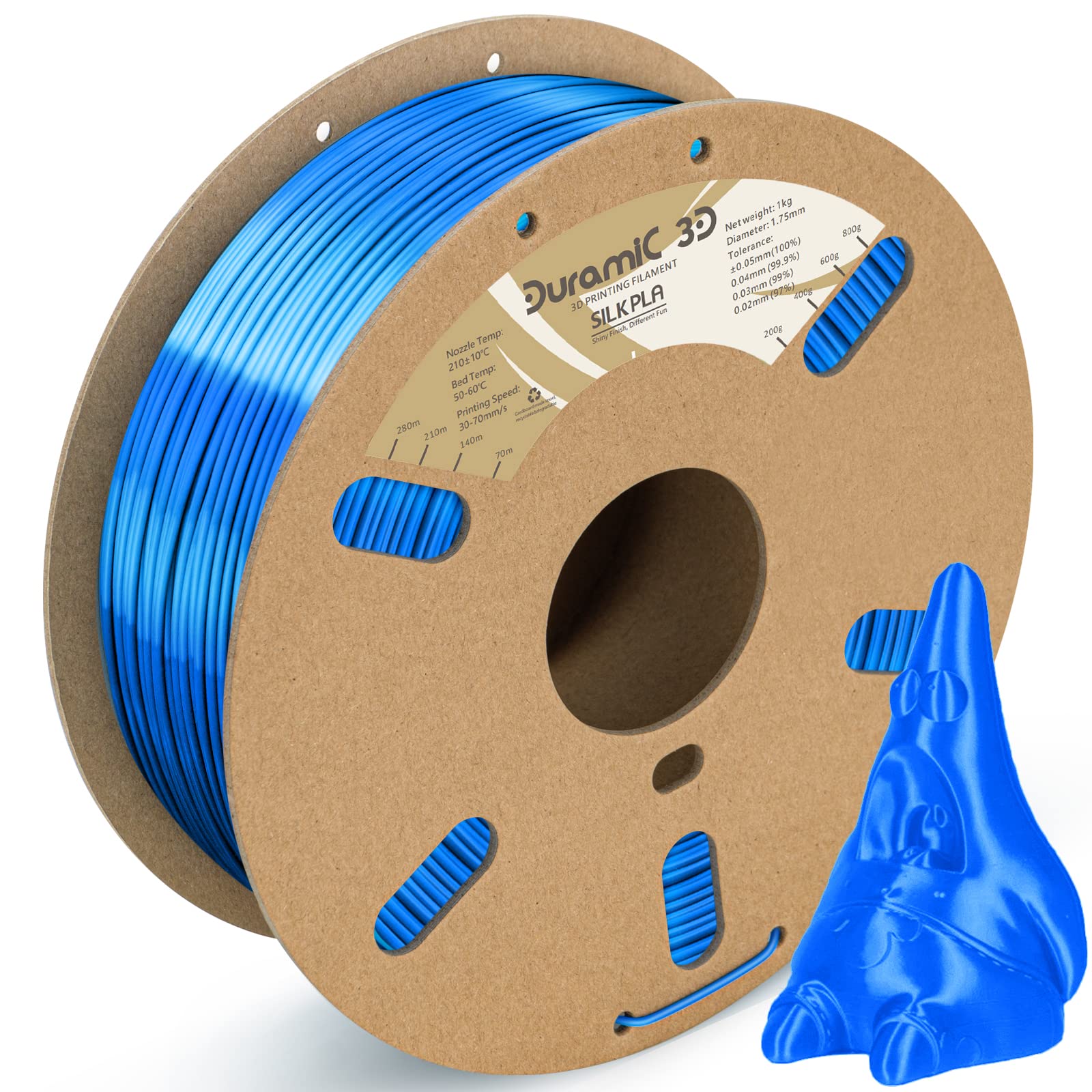 Duramic 3D Shiny Silk PLA Filament 1.75mm Blue, Shiny Blue PLA Filament Dimensional Accuracy +/- 0.05 mm 1kg Spool(2.2 lbs)