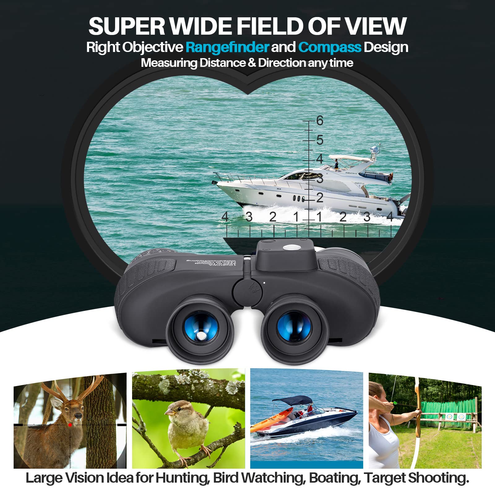 10X50 Marine Binoculars With Rangefinder For Adults   Ipx7 Waterproof Bak4 Prism Fmc Lens Binoculars With Compass And Shoulder H