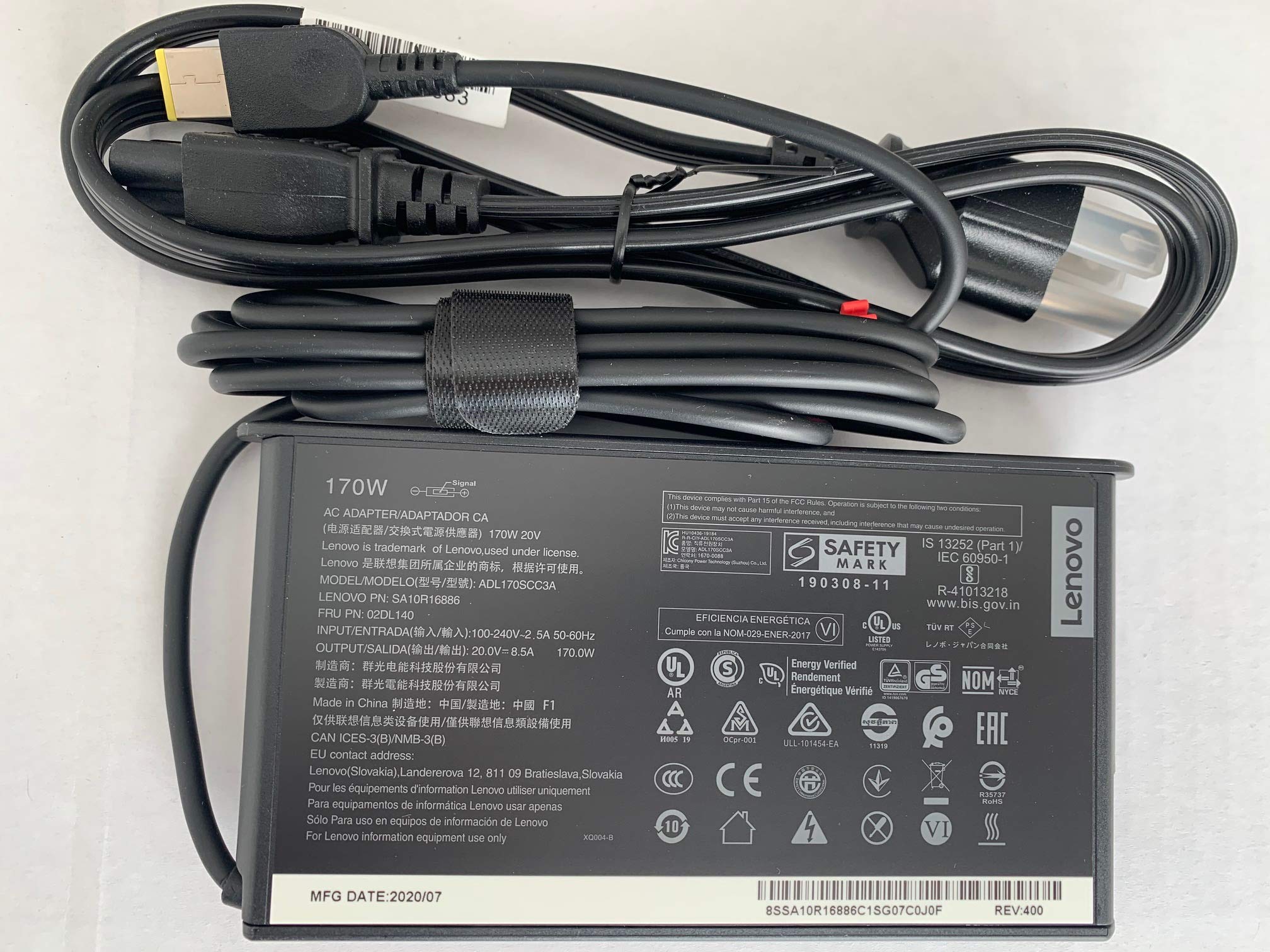 New Genuine Slim Design Lenovo 20V 8.5A 170W Ac Adapter For Lenovo Thinkpad P73, Compatible With P/N: Sa10R16886, 02Dl140, Adl170Scc3A.