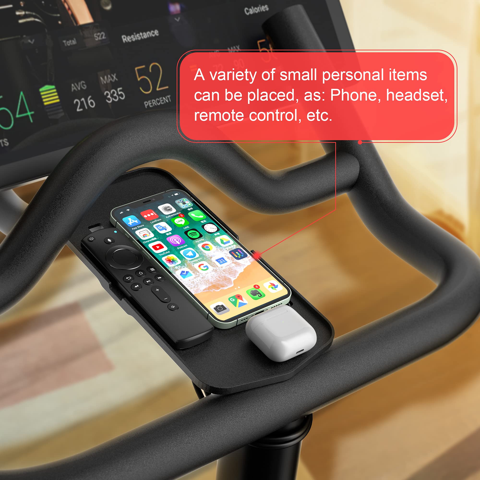 Coolwufan Phone Holder Compatible With Peloton Bike & Bike+ Accessories, Handlebar Stable Anti-Slippery Phone Mount Tray, Fit Fo