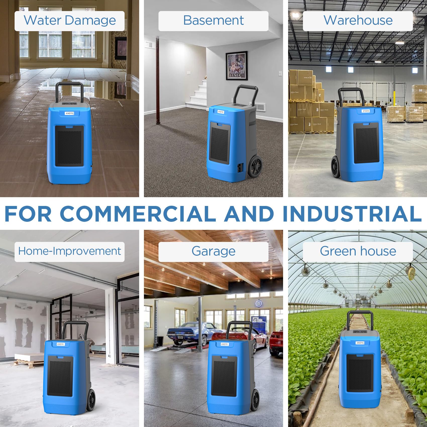 Andte 190 Pints Industrial Dehumidifiers With Pump,Commercial Dehumidifier With Drain Hose, Built In Pump,Handle And Wheels For