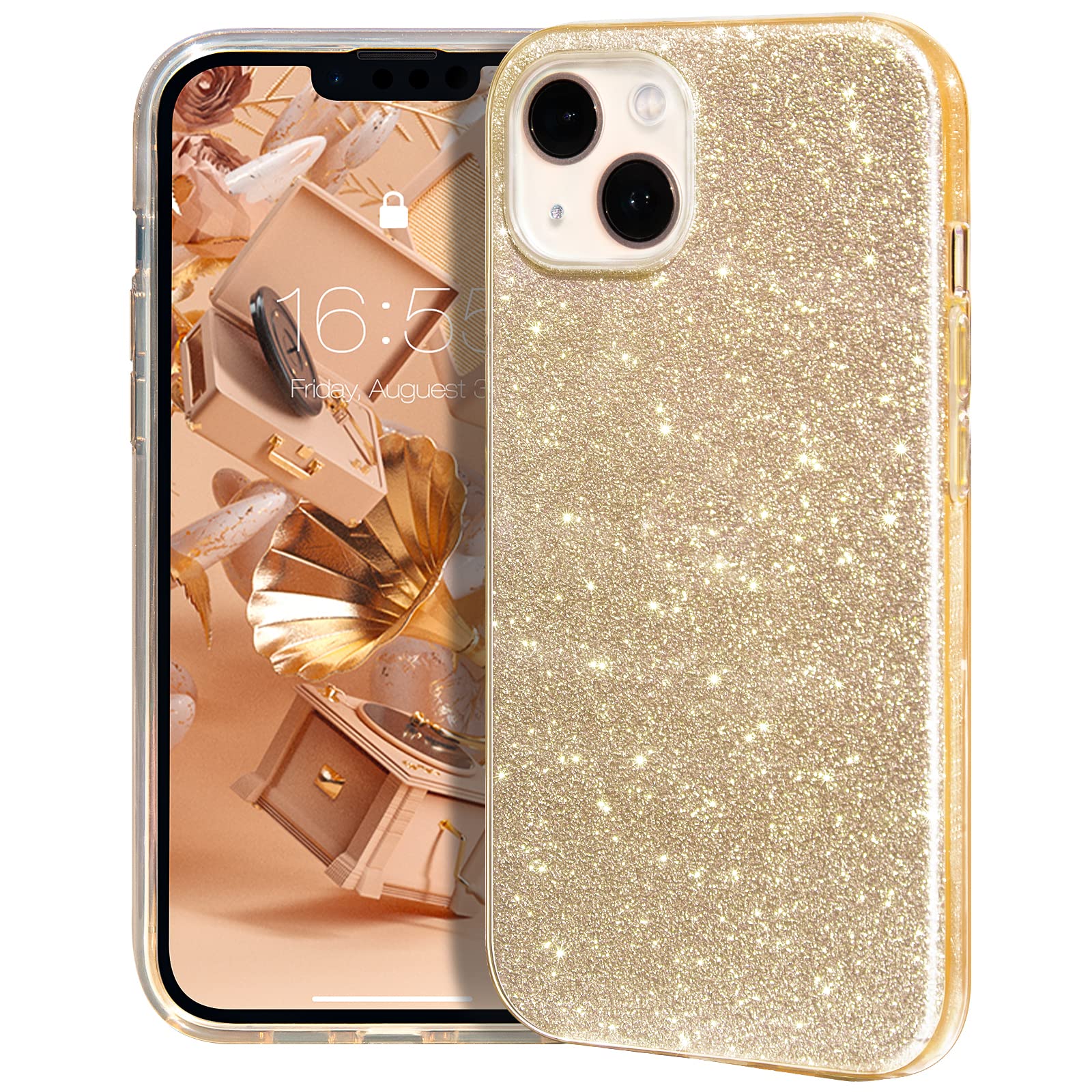 Mateprox Compatible With Iphone 14 Case Bling Sparkle Cute Girls Women Protective Cases Cover For Iphone 14 6.1'' 2022 (Gold)