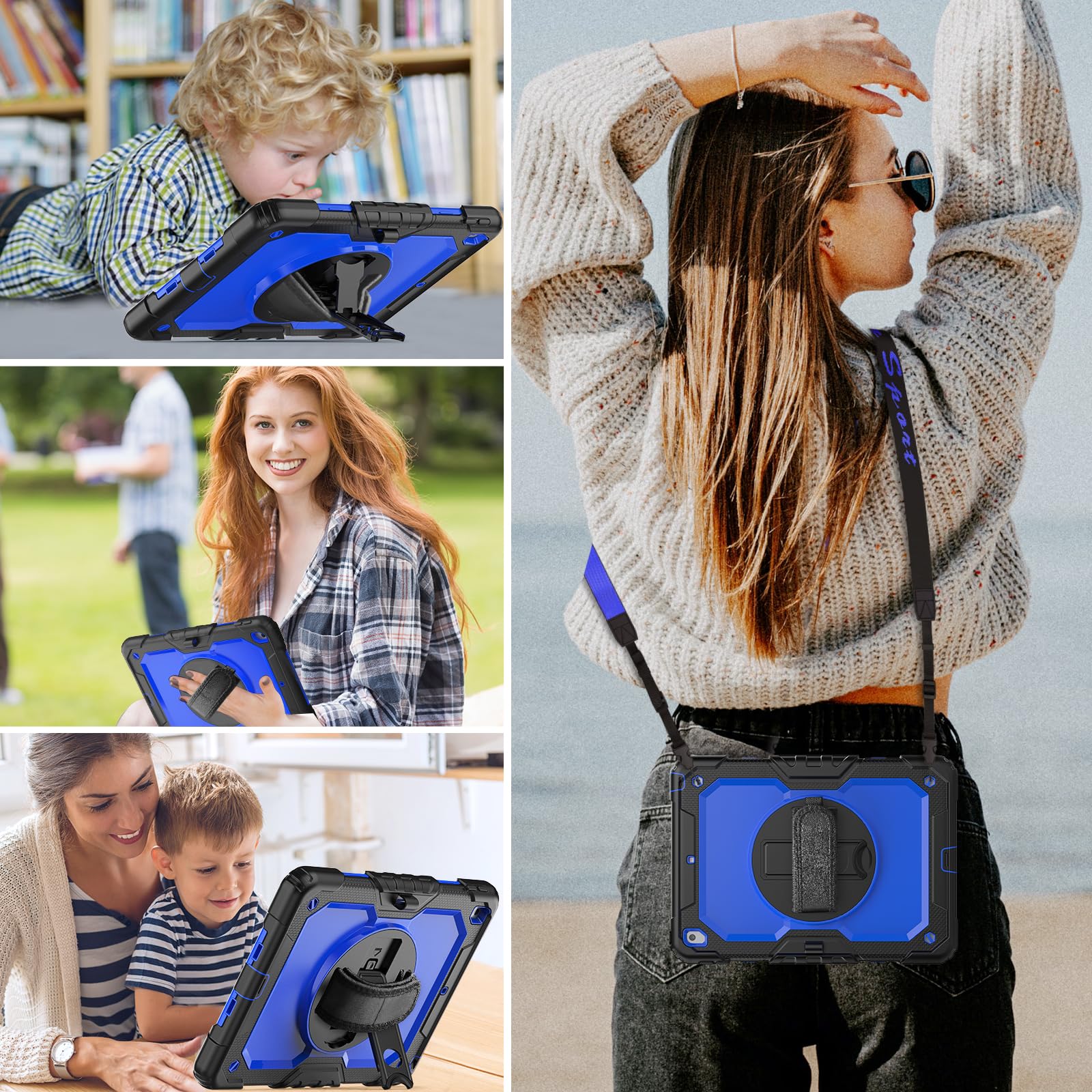 Hxcaseac Case For Ipad 9Th/8Th/7Th Generation 10.2 Inch With Pencil Holder/Hand Strap/Built In Protector/Adjustable Stand, Shock