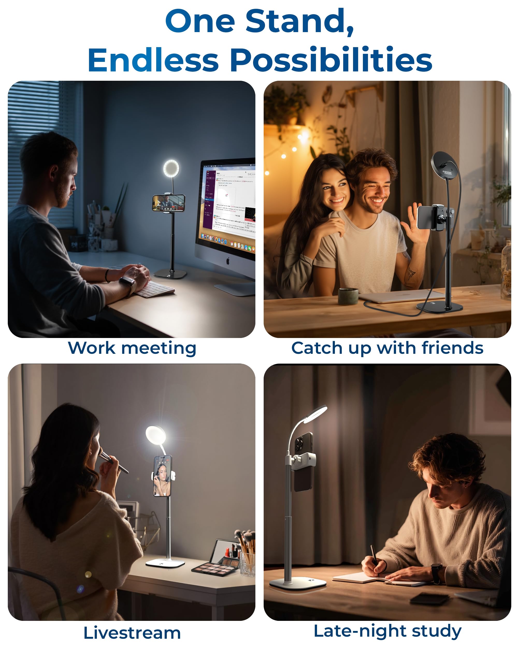 Phone Stand For Recording With Light For Desk - Chatstand Halo 9-14 Adjustable, Portable Ring Light Tripod, Iphone Stand For Des