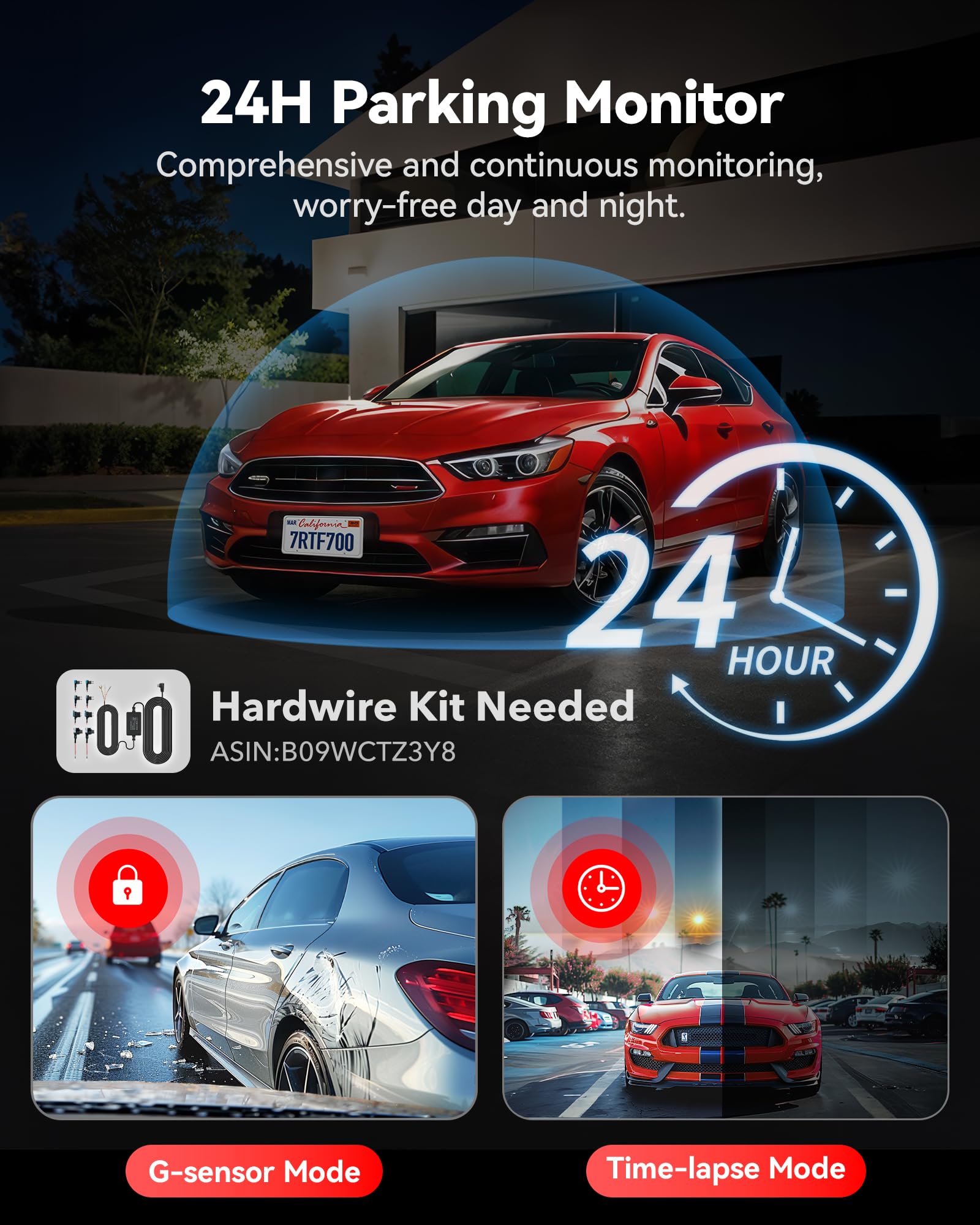 Redtiger 4K Dash Cam Front And Rear, Starvis 2 Sensor, 64Gb Card Included, 4K/2.5K+1080P Dual Dash Camera For Cars Built In Wifi