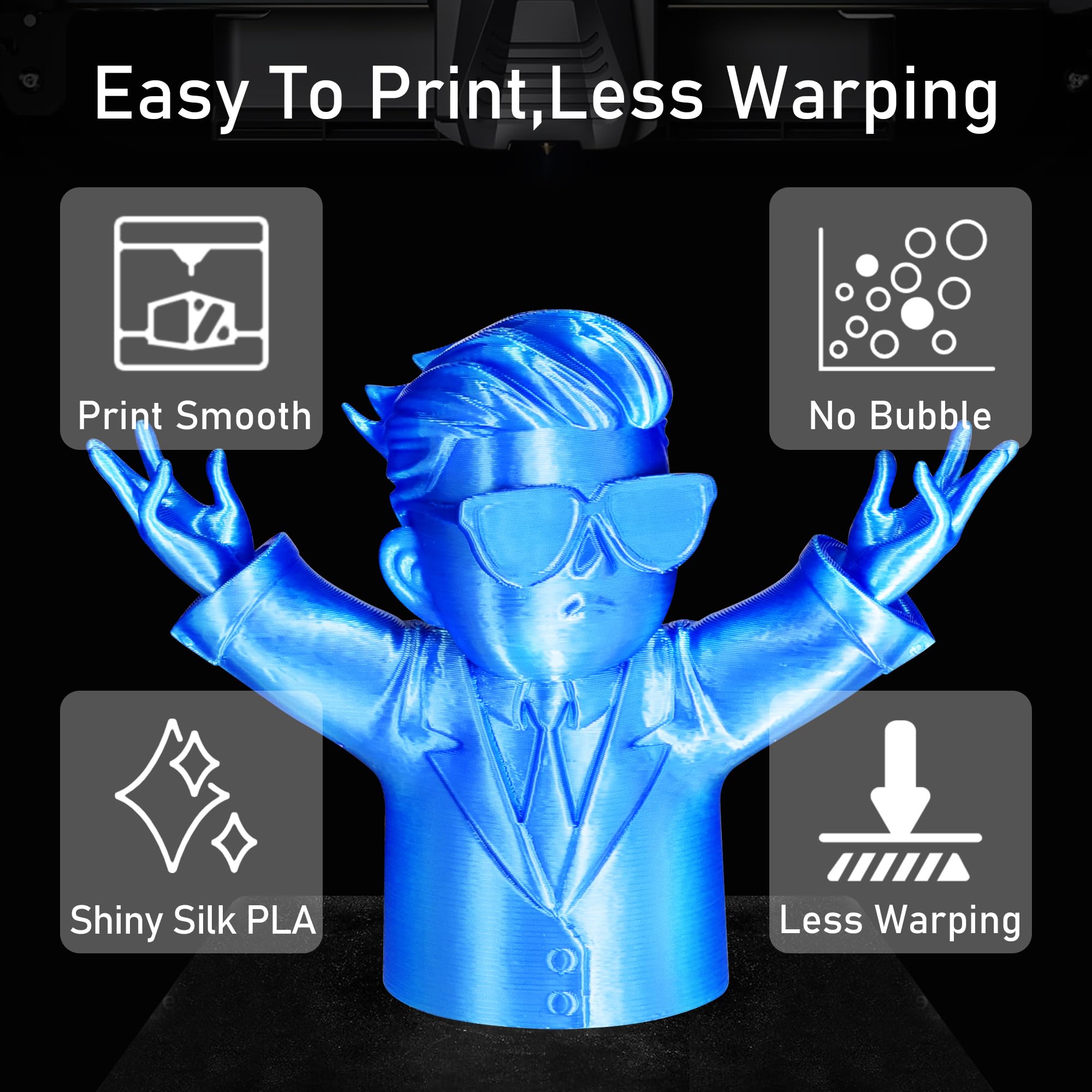 Do3D Silk Blue Pla Satin Shiny 3D Printer Filament, 1.75Mm Diameter 1Kg Spool 2.2Lbs For Fdm 3D Printers