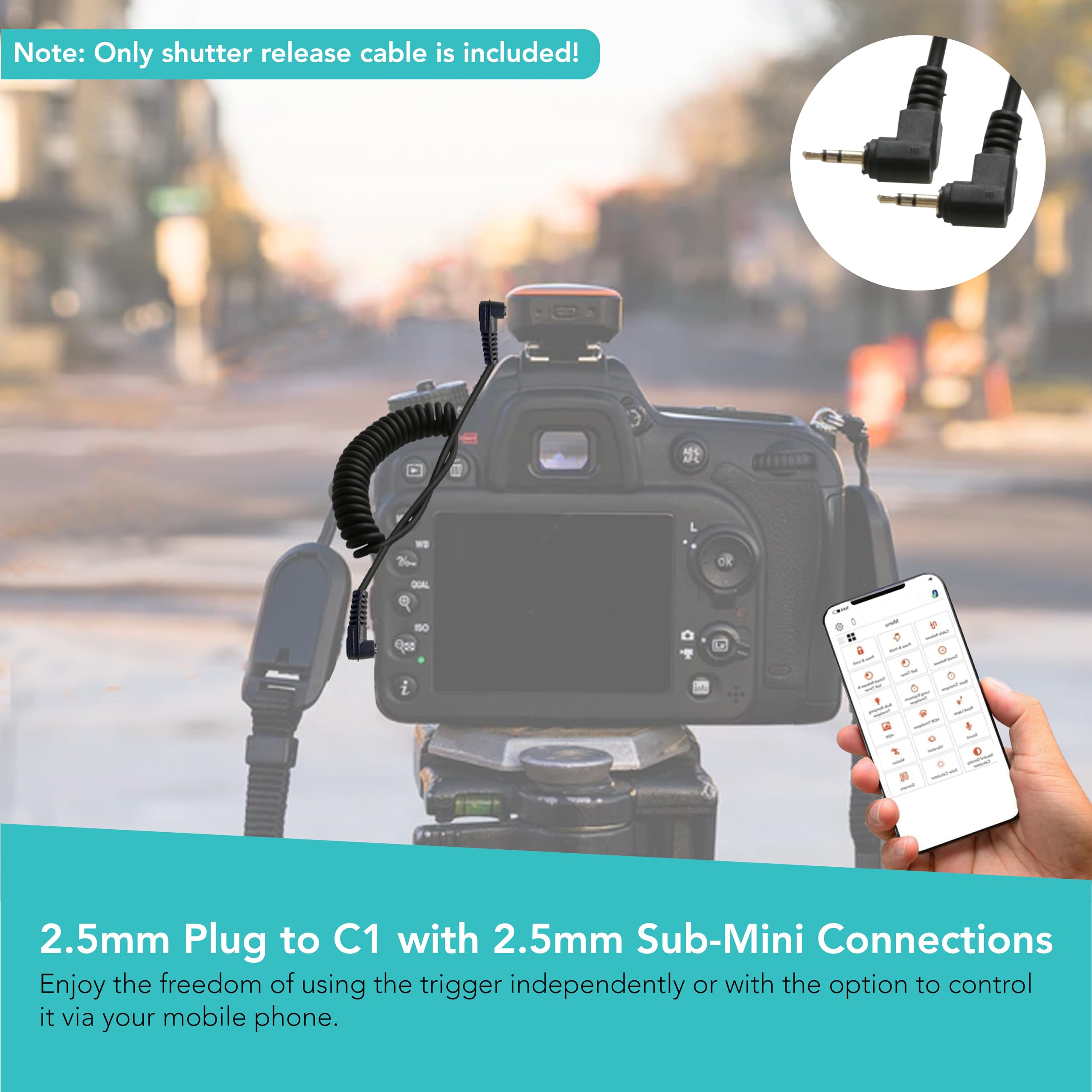 Foto&Tech 2.5Mm C1 Remote Control Shutter Release Cable Cord, Compatible With Miops Trigger And Canon Rebel T8I T7I T6I T6S T5 T