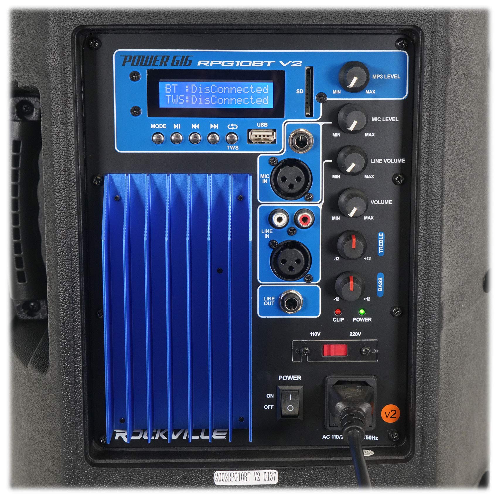 Rockville Rpg10Bt V2 600W 10 Powered Dj Pa Speaker, Bluetooth 5.0, Tws Wireless Linking, Remote, Eq, Usb/Sd, For Events And Perf