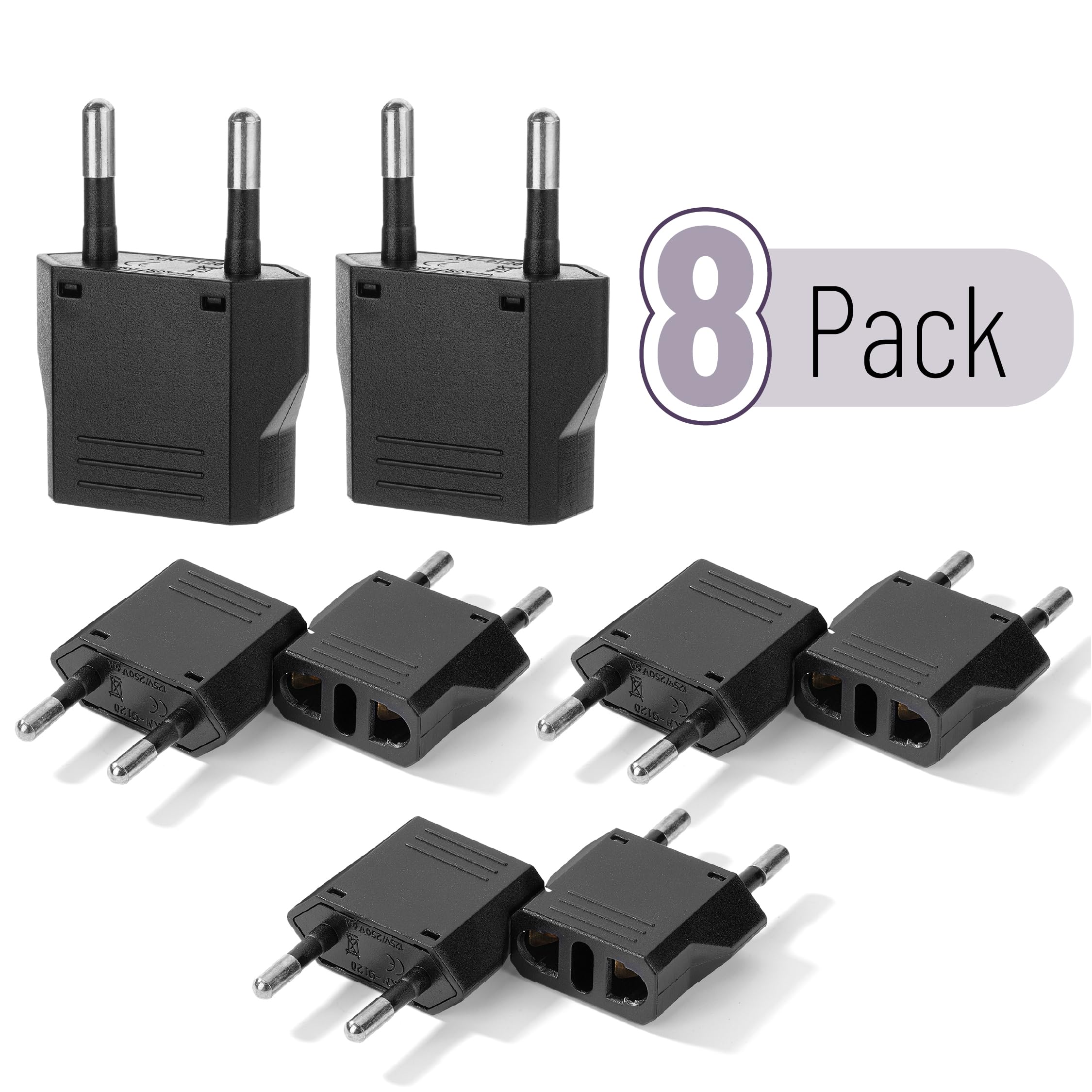 Bates  European Travel Plug Adapter, 8 Pack, Black European Plug Adapter, Us To Europe Plug Adapter, Adapter For Europe Plug, Us