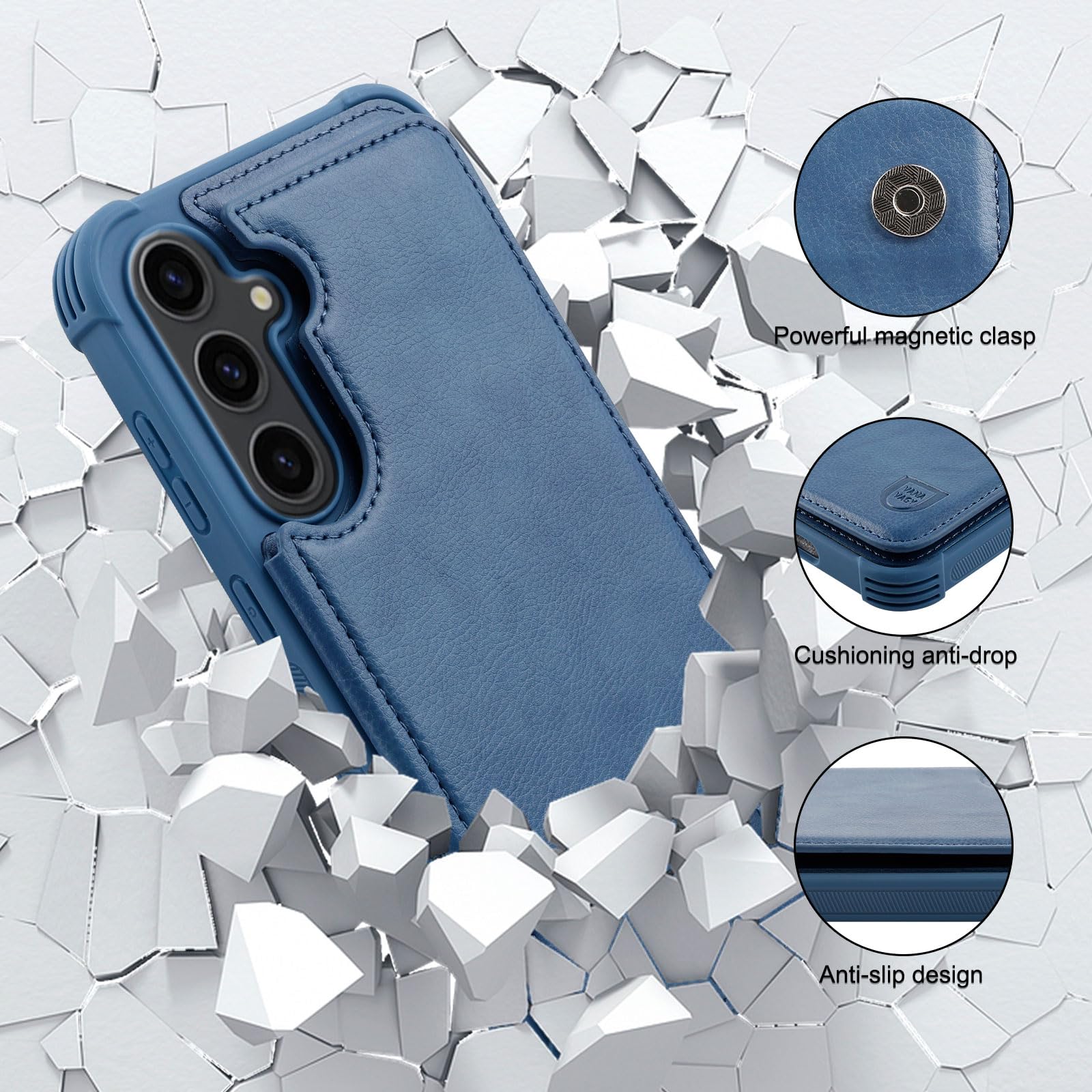 Vanavagy Wallet Case Compatible For Galaxy S23 Fe,Rfid Block Leather Flip Folio Phone Case Fits Magnetic Car Mount With Credit C