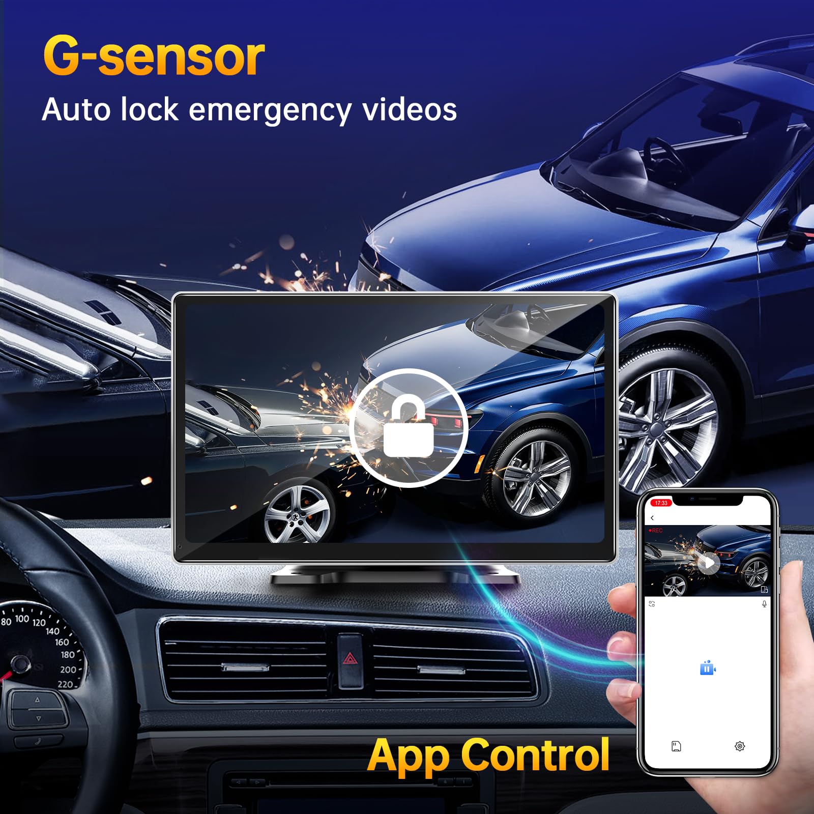 9'' Wireless Apple Carplay Android Auto Screen   4K Dash Cam, Gps Navigation, Hd Touchscreen, Airplay, 1080P Backup Camera, Car