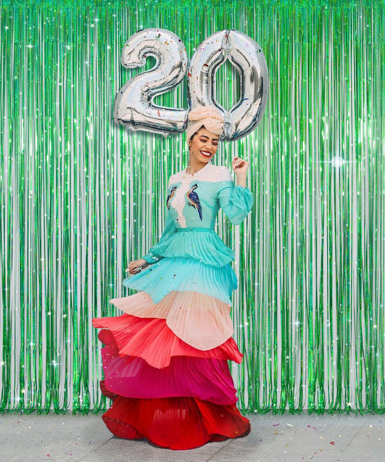 Foil Fringe Curtains April Fools Day Decorations - Melsan 3 Pack 3.2 X 8.2 Ft Green Tinsel Curtain Party Photo Backdrop For Bir