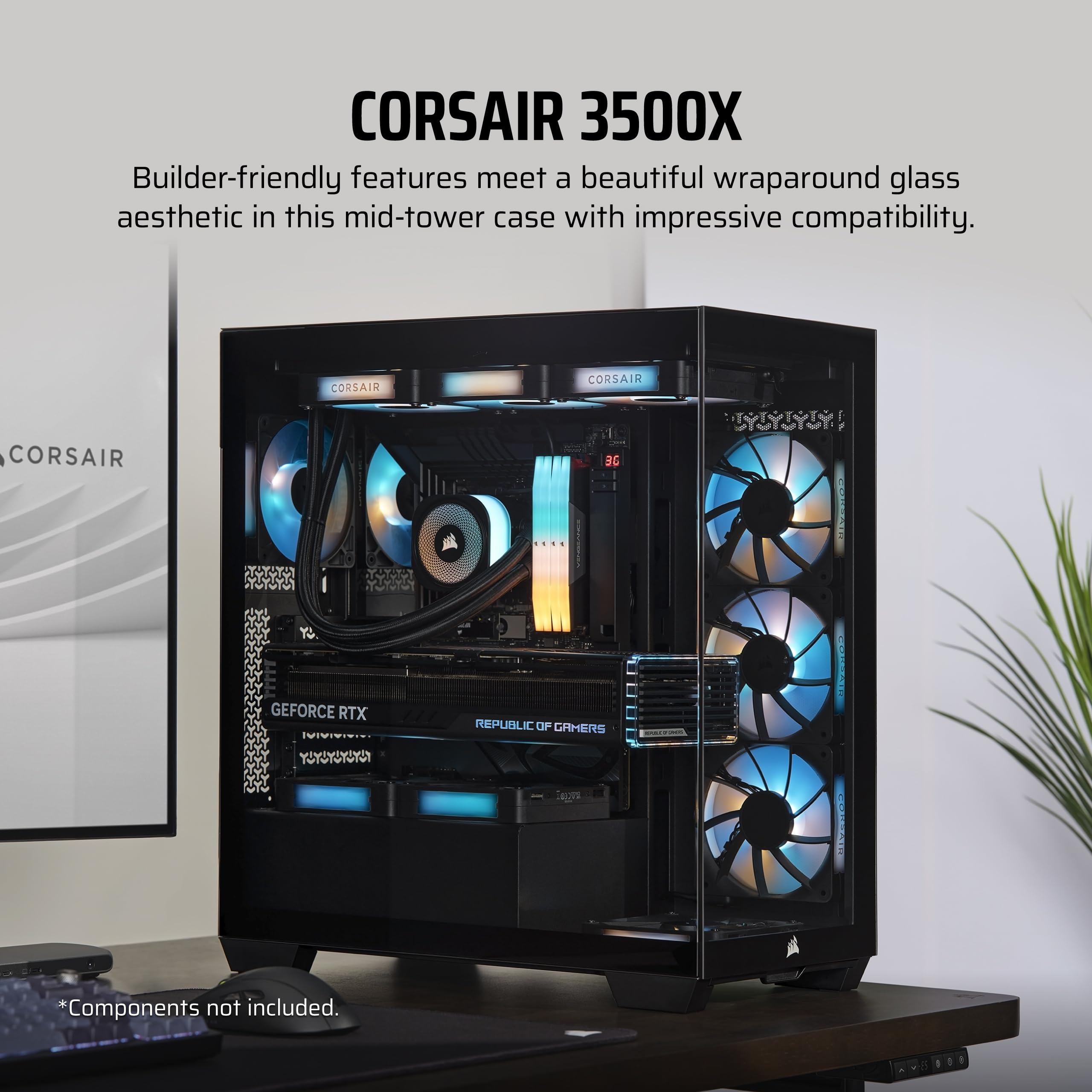Corsair 3500X Mid-Tower Atx Pc Case - Panoramic Tempered Glass - Reverse Connection Motherboard Compatible - No Fans Included -