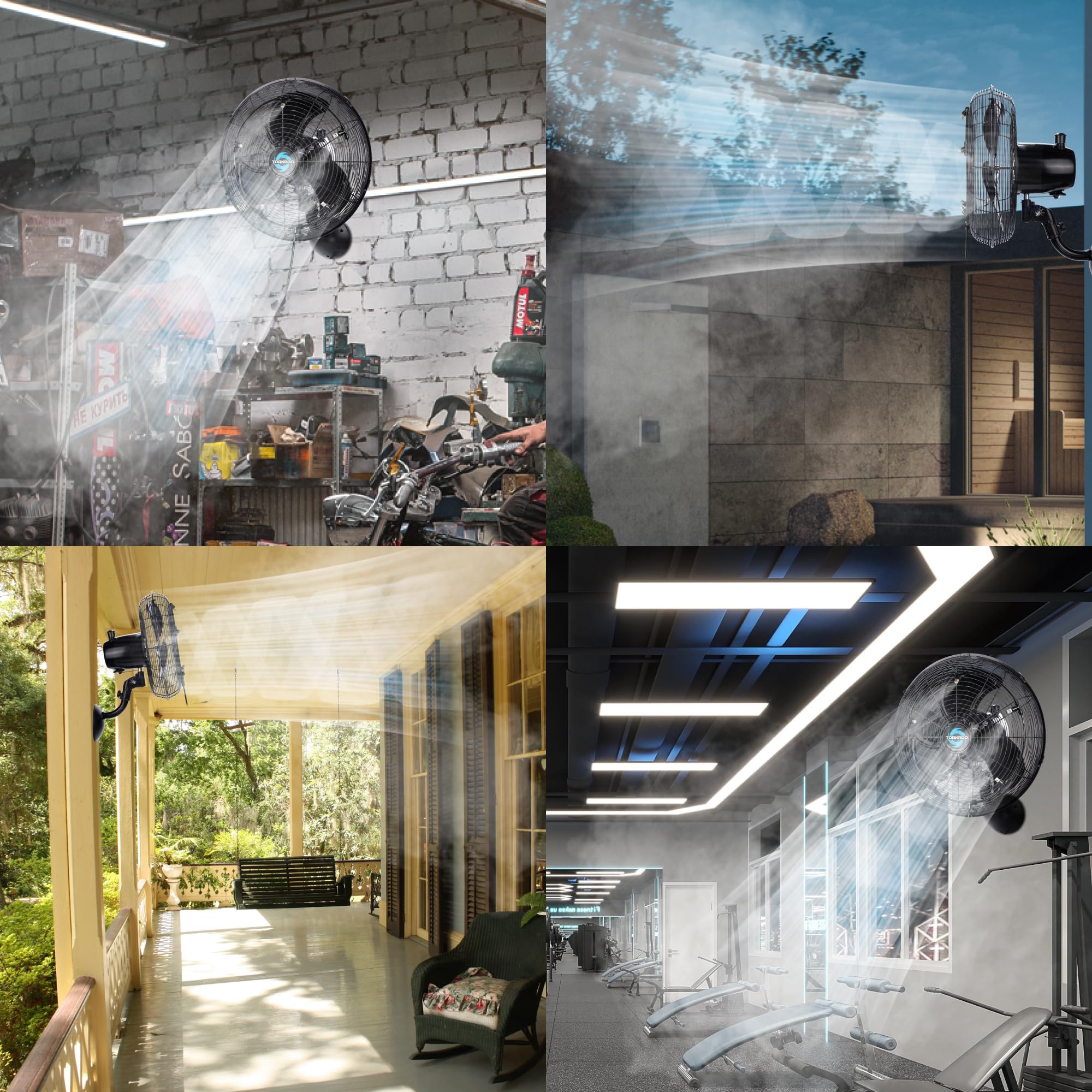 Tornado 16 Inch Outdoor Wall Mount Fan With Pre-Installed Misting Kit For Patio Barn Greenhouse, 3-Speed Ball Bearing Motor, 330