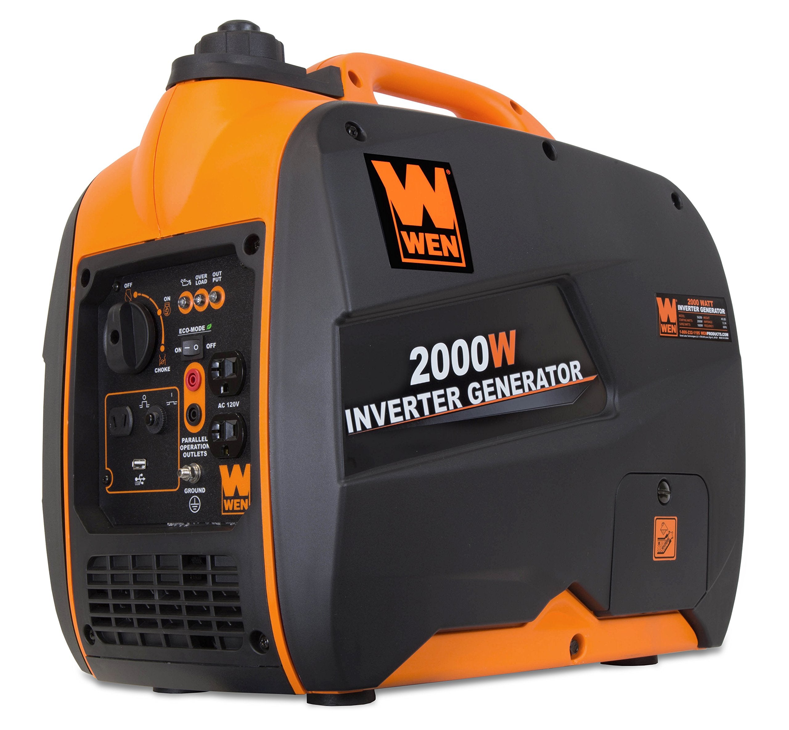 Wen 56200I 2000 Watt Gas Powered Portable Inverter Generator, Carb Compliant,Black & Orange