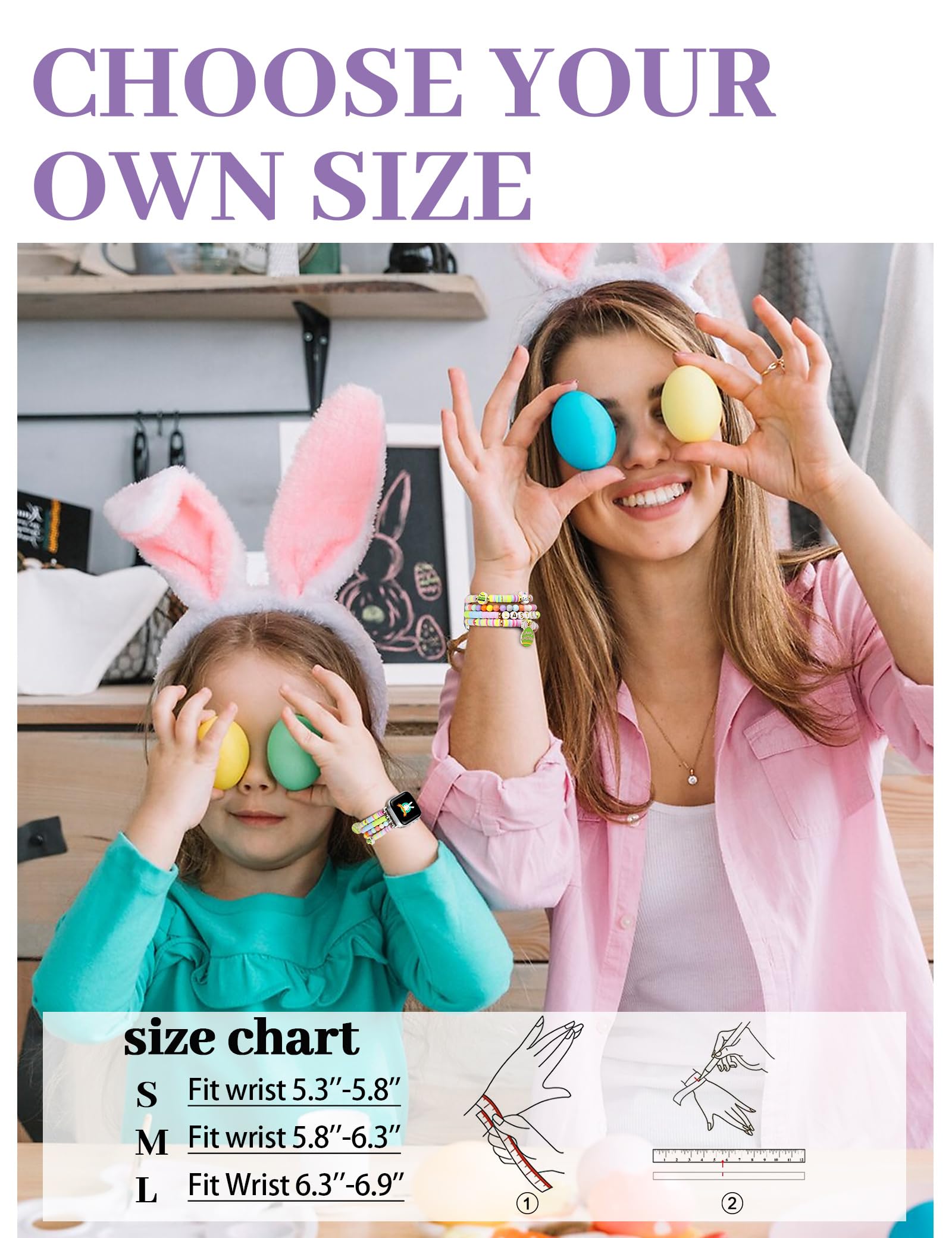 Jr.Dm Easter Eggs Beaded Bracelet Compatible With Apple Watch 44Mm 45Mm 42Mm 46Mm For Women, Cute Preppy Stackable Handmade Stre