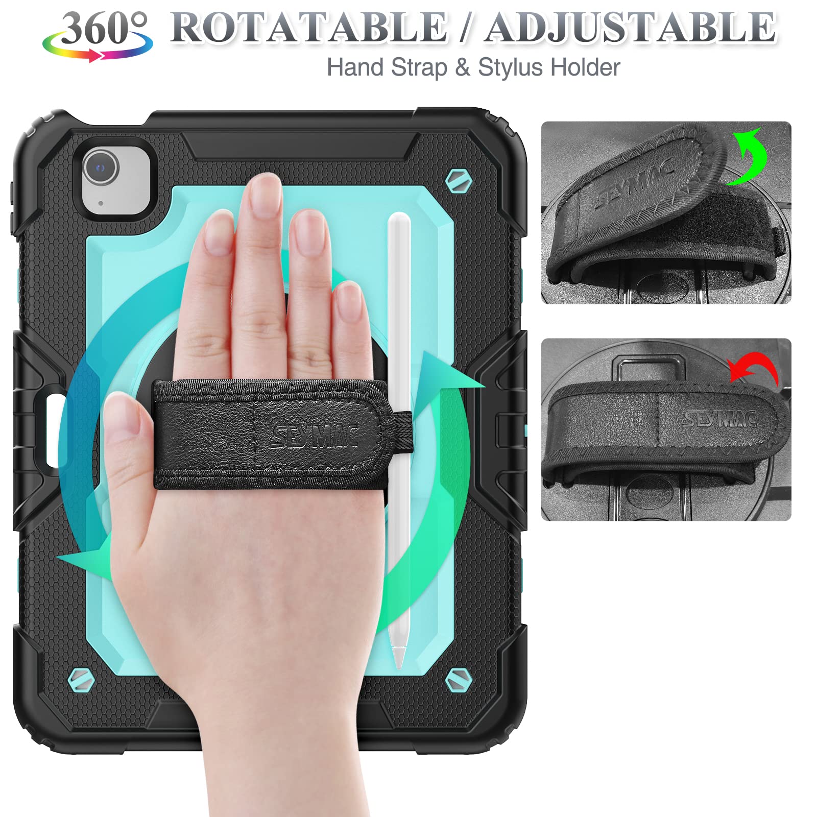 Seymac Stock Case For Ipad Air 5Th/4Th Generation/Pro 11 (4Th/3Rd/2Nd) With Screen Protector Pen Holder, 360 Rotate Hand Strap/S