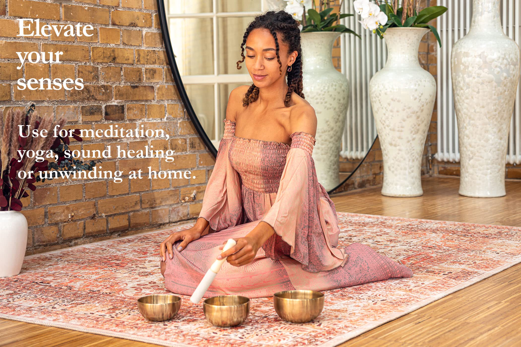 3 Piece Bronze Singing Bowl Set With Mallet, Felt Rings And Covers, Universal Series   Made In India   For Meditation, Yoga And