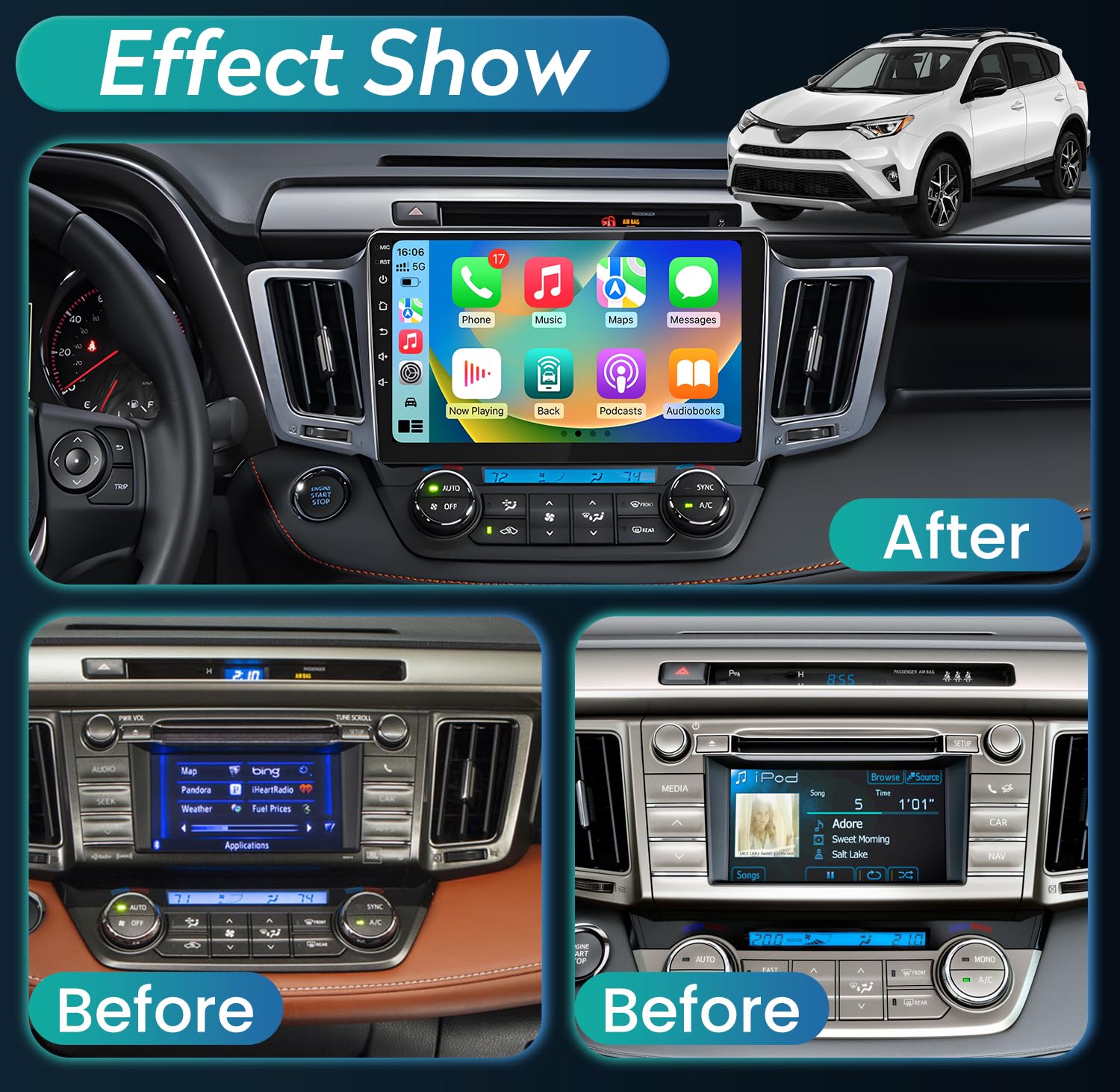 Car Stereo Radio For Toyota Rav4 2013 2018   Wireless Carplay And Android Auto Gps Navigation   (4Gb+32Gb) Head Unit 10.1 Inch T