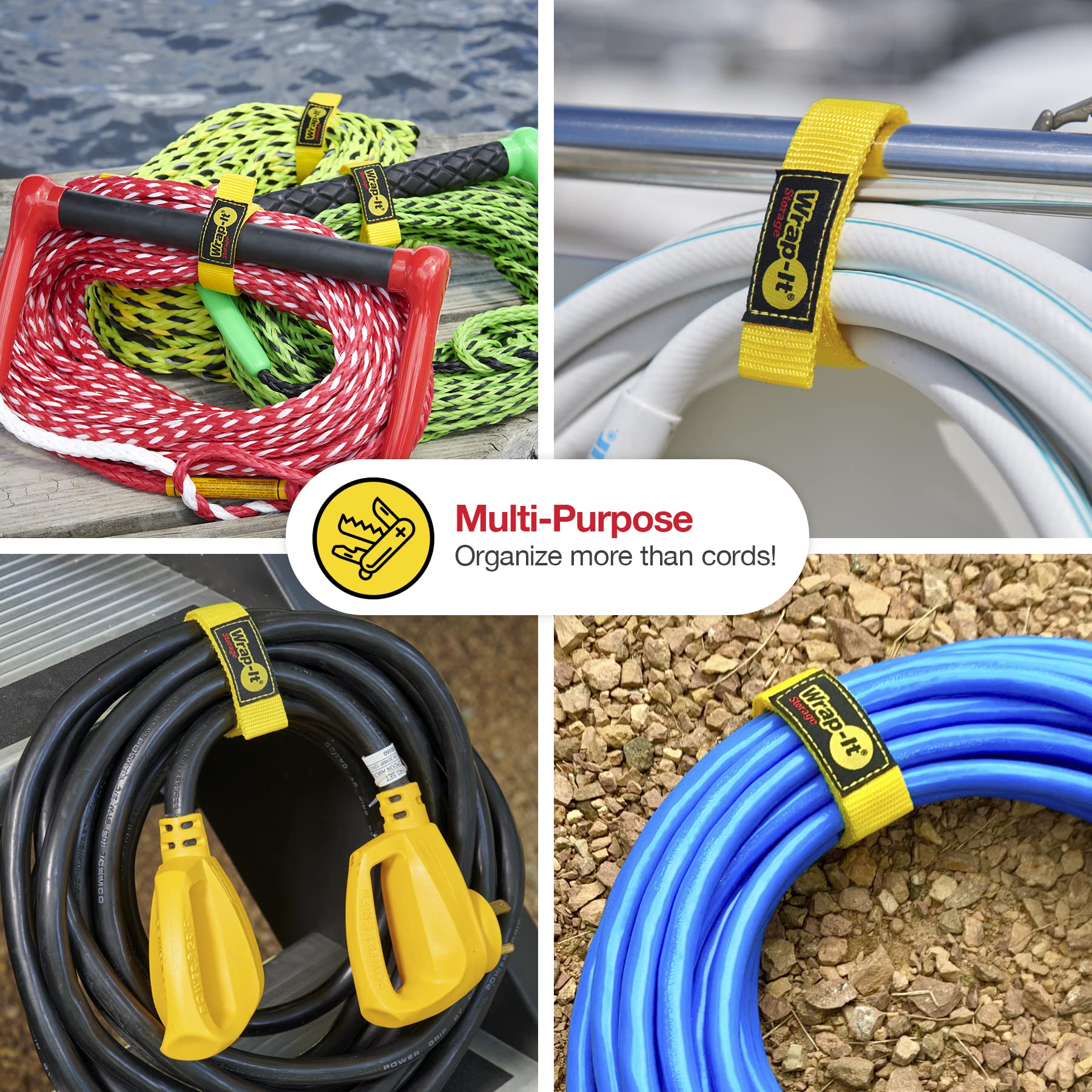Quick Straps By Wrap It Storage   12'' (12 Pack) Yellow   Extension Cord Holder For Rv And Boat Organizing