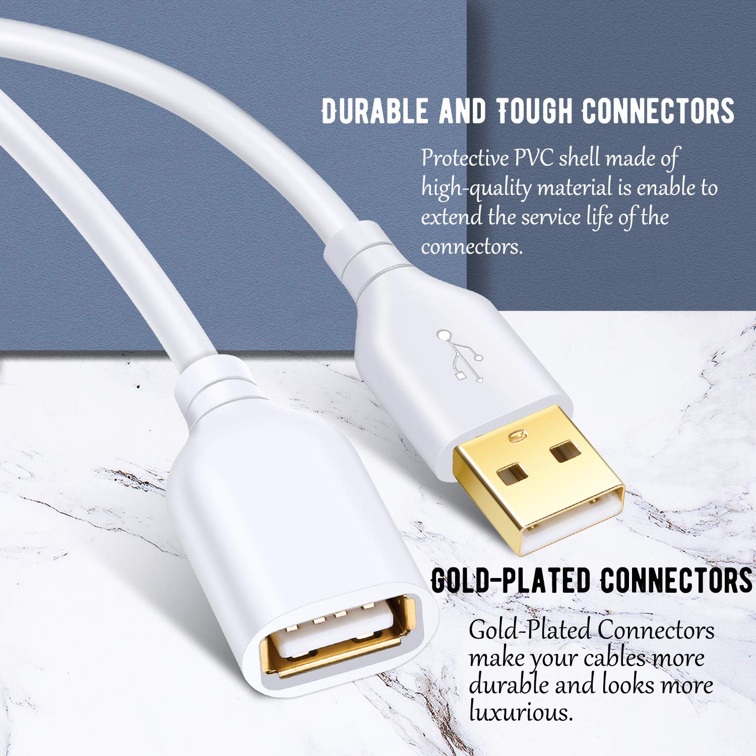 Costyle USB 2.0 Extender Cable Type A Male to A Female 2 Pack 15ft White