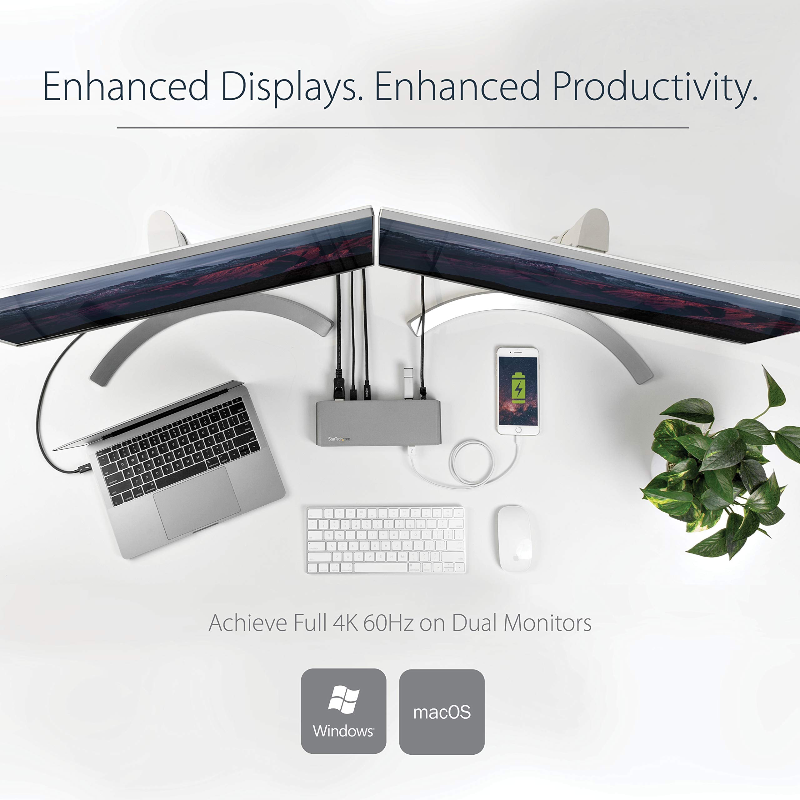 StarTech.com Dual 4K Thunderbolt 3 Docking Station   Windows & Mac   15W Power Delivery DisplayPort & TB3 Laptop Dock (TB3DKDPMAW)