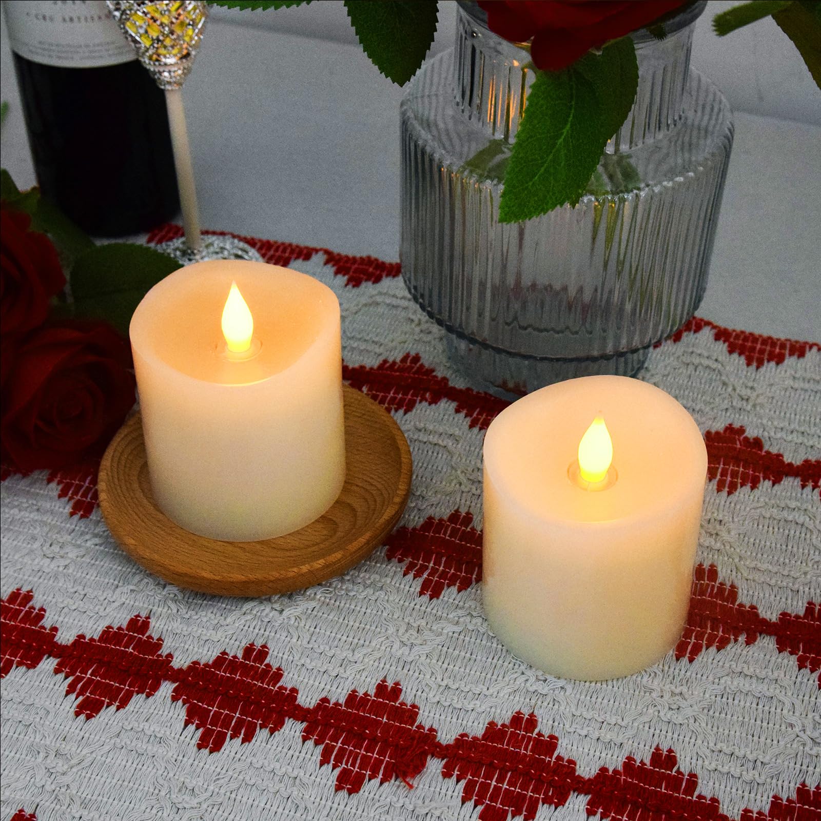 Genwelled Life Plus 3X3 Flameless Candles With Remote Set Of 2, 3 Inch Battery Candles Flickering With Timer, Led Pillar Candle