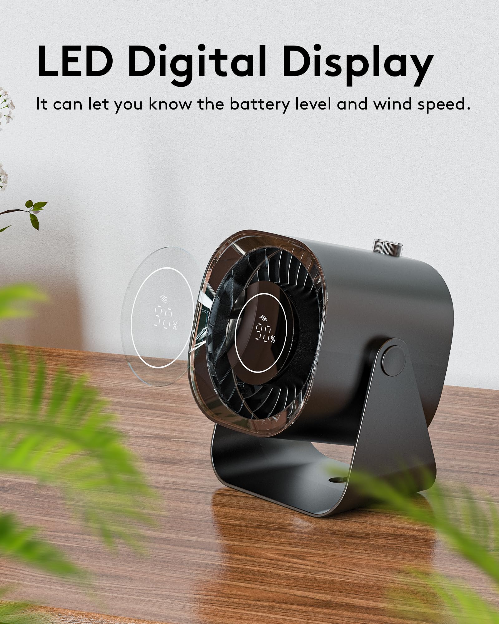 Caronsort Desk Fan,Small Table Fans For Bedroom,220 ?Djustable Tilt,Digital Display,12H Time,Desk Air Circulator Fan With 100 Sp