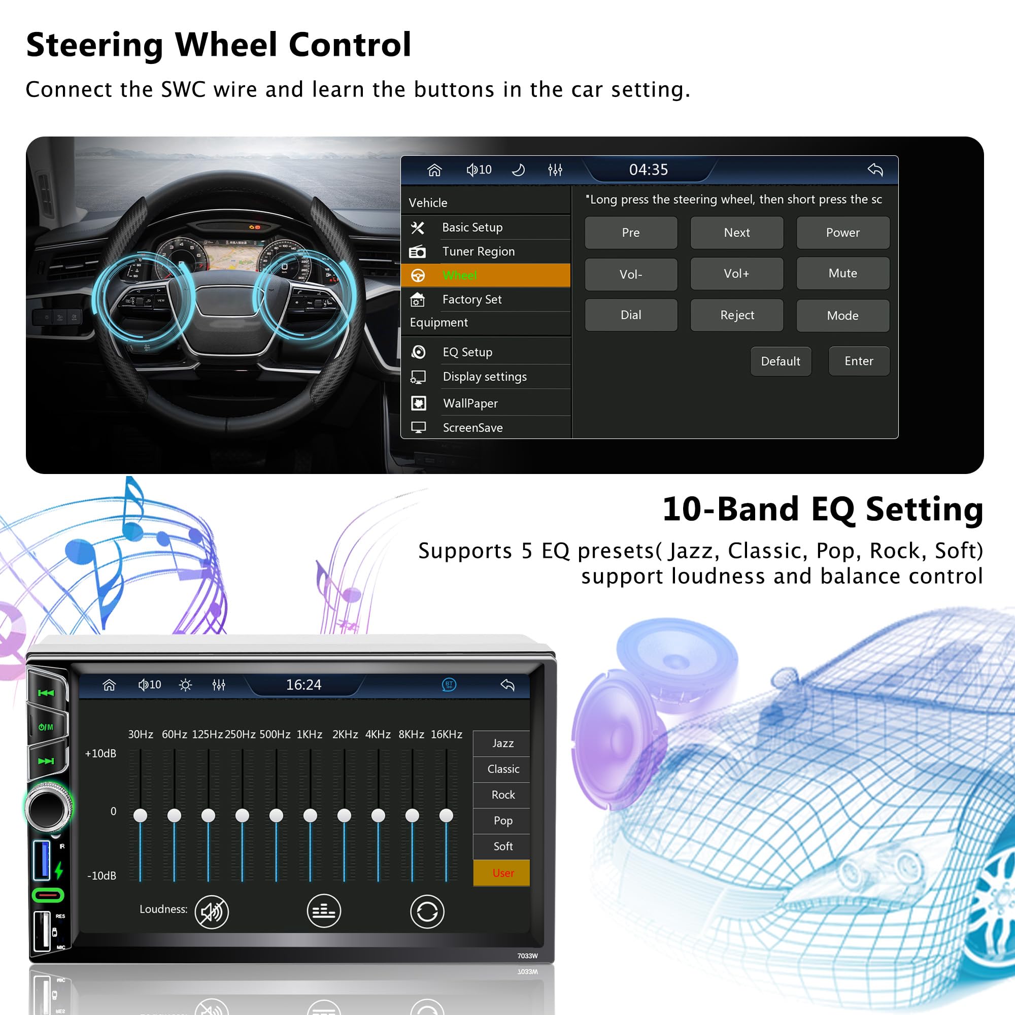 Emeito 7 Inch Double Din Car Stereo With Wireless Apple Carplay&Android Auto, Double Din (7X4.02)Bluetooth 5.0 Hands-Free, Dual