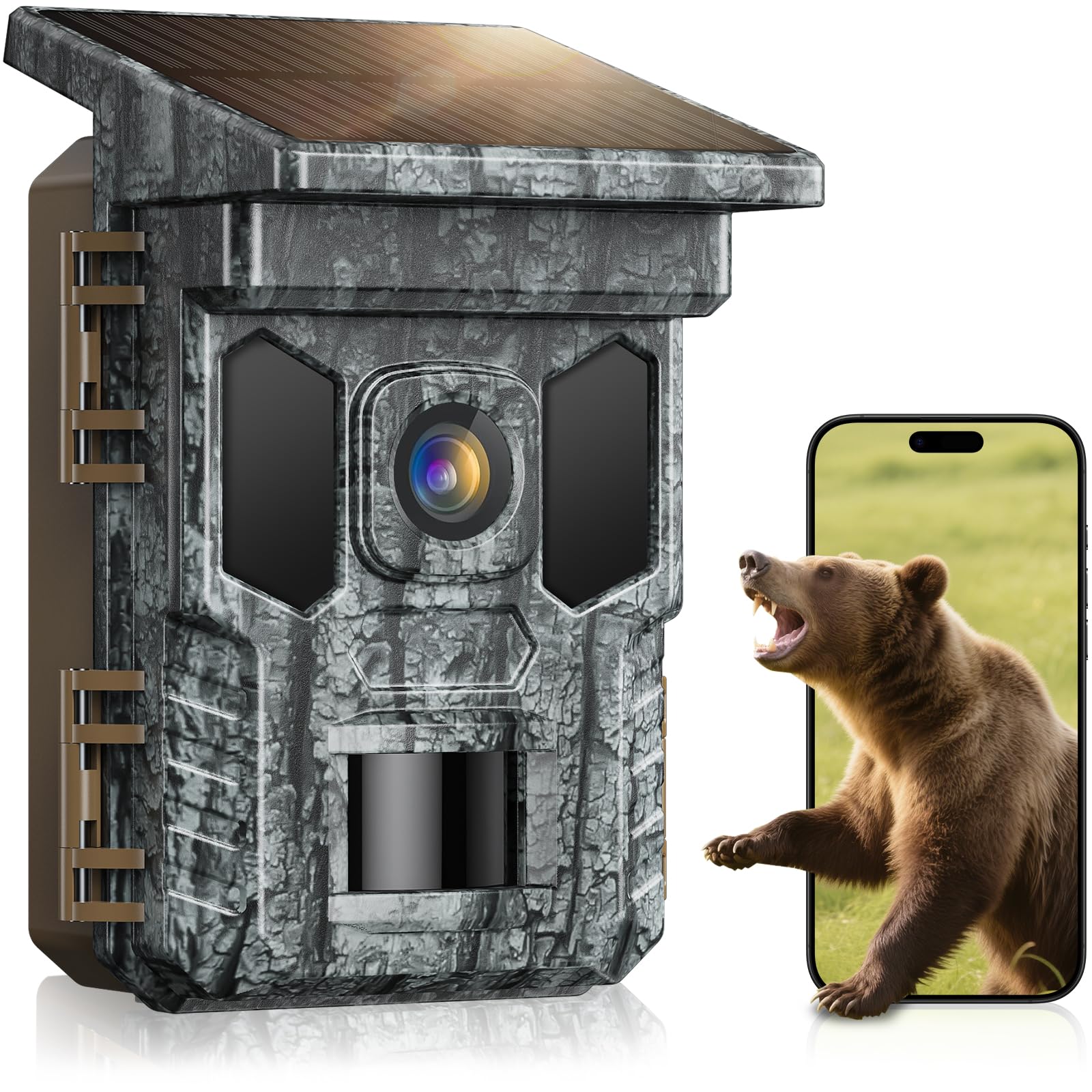 VIDVIS WiFi Trail Camera Solar, 4K 64MP Game Cam with Night Vision Motion Activated Waterproof IP66, 0.2s Trigger Trail Cam with