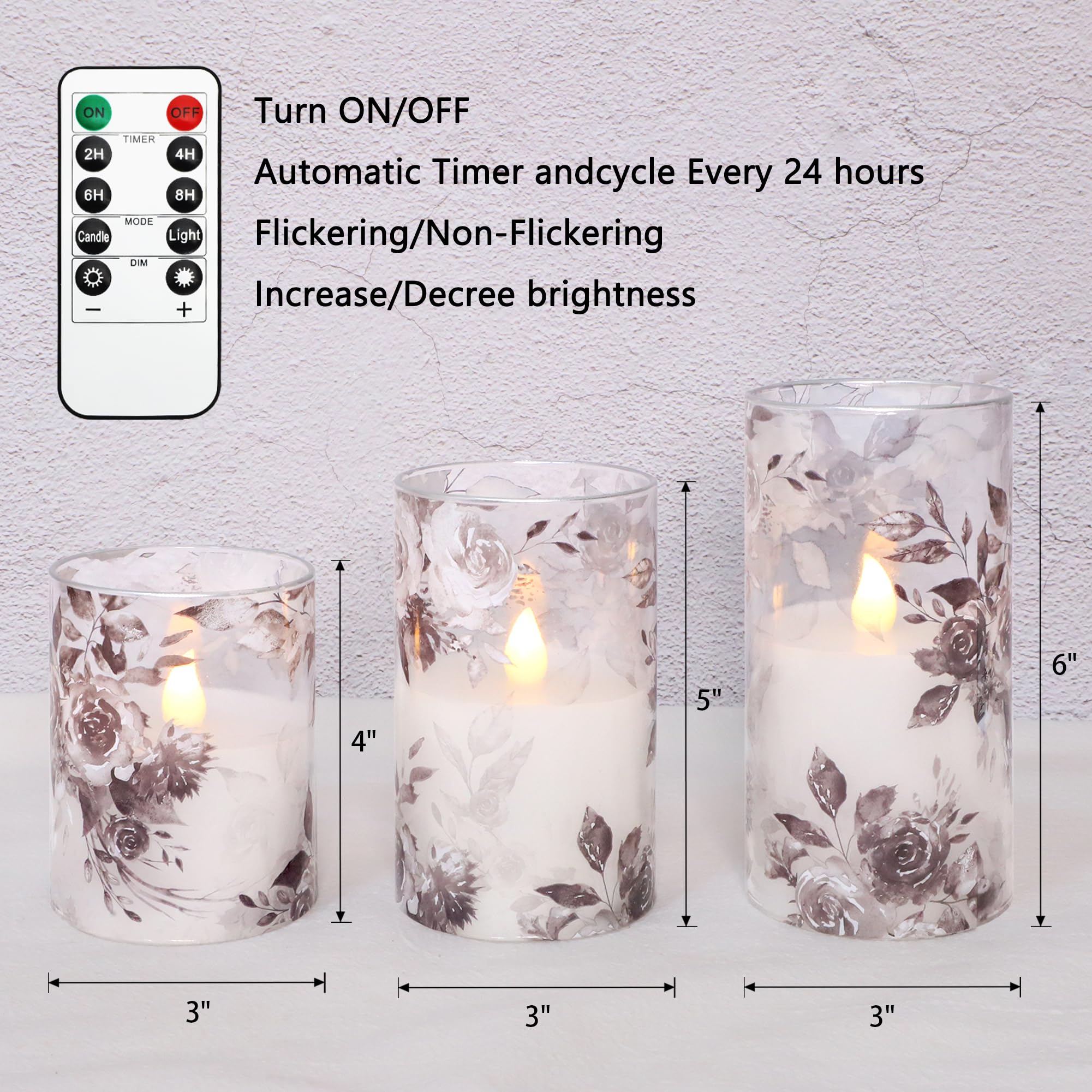 Crystal Club Rose Glass Flameless Candles, Battery Operated Led Candles With Remote, Flickering Led Battery Operated Real Wax Fo