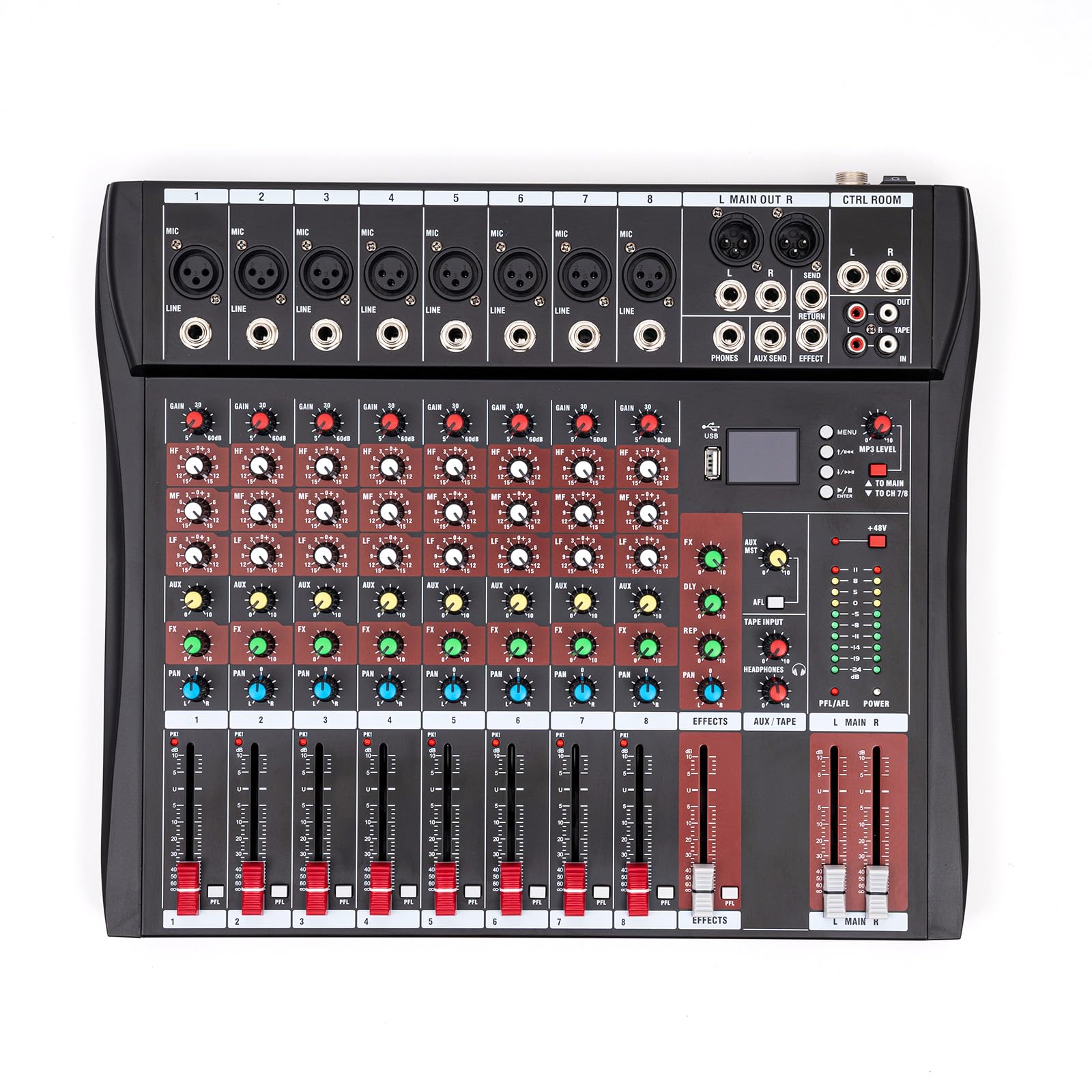 8 Channel Mixing Console Audio Mixer Bluetooth Studio Audio Mixer Sound Mixing Console Desk System Interface With Usb Drive For Pc Recording Ac 110V
