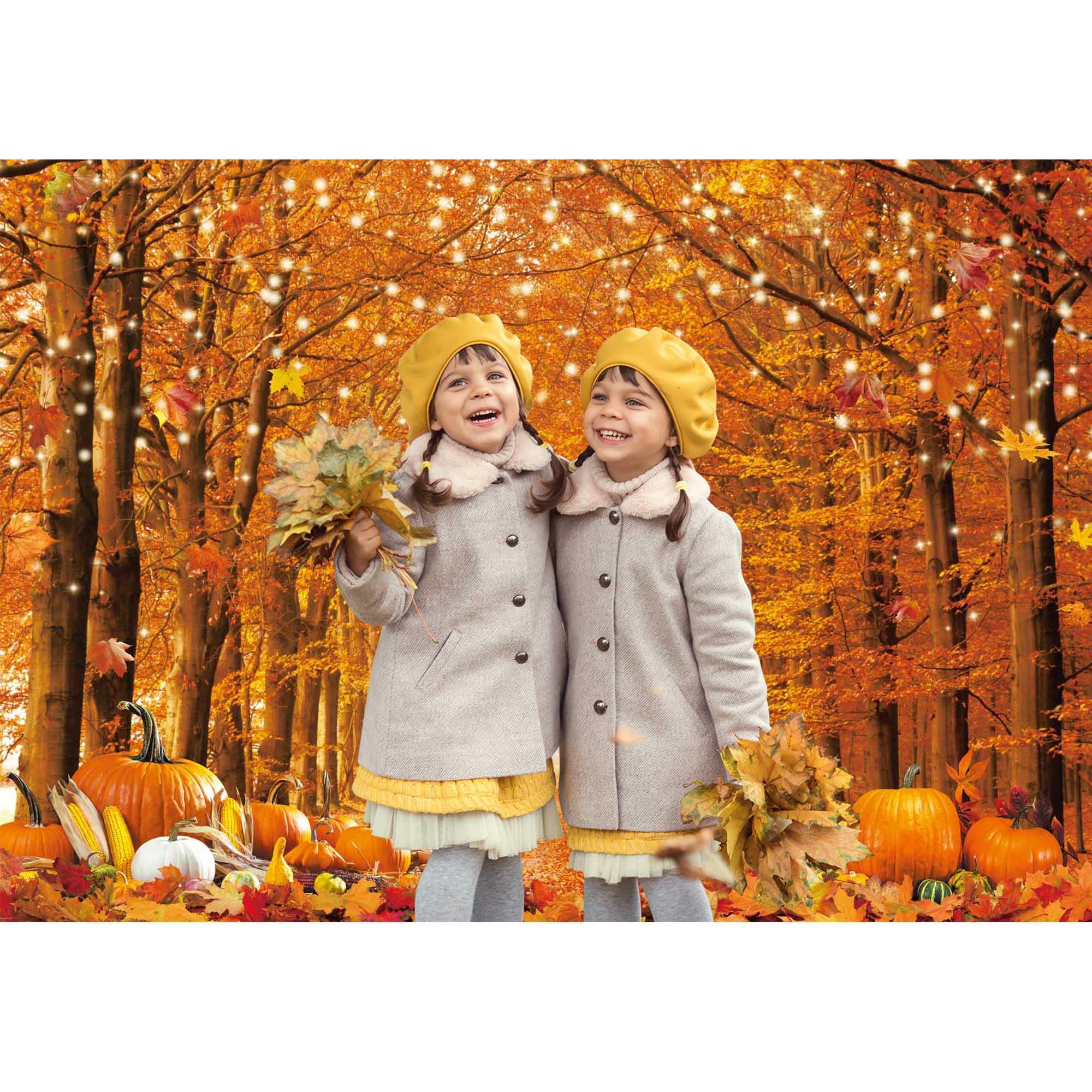 Fluzimir 7X5Ft Polyester Fall Autumn Photo Backdrop For Photography Autumn Forest Scenery Maple Leaves Pumpkins Background Fall