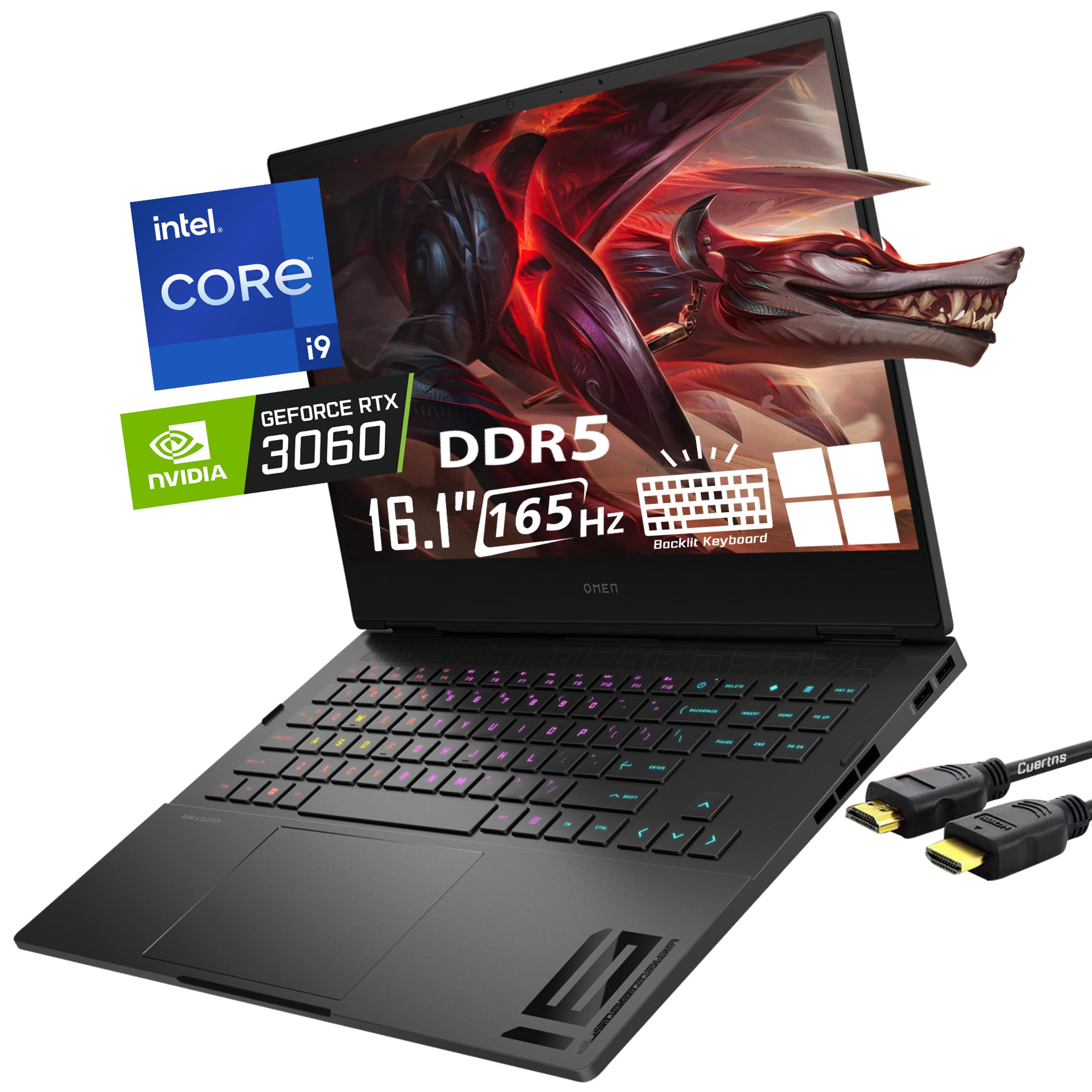 HP OMEN 16 Gaming Laptop, 16.1 QHD(2560 x 1440) 165Hz, 14-Core i9-12900H(Upto 5GHz), RTX 3060, RGB Backlit Keyboard, Ethernet, T