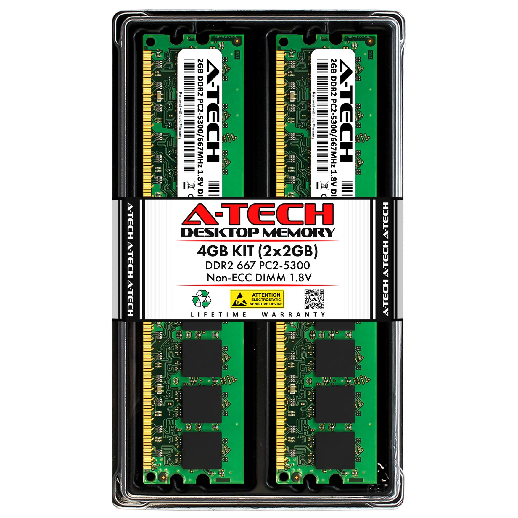 A Tech 4Gb (2X2Gb) Ddr2 667Mhz Dimm Pc2 5300 1.8V Cl5 240 Pin Non Ecc Udimm Desktop Ram Memory Upgrade Kit