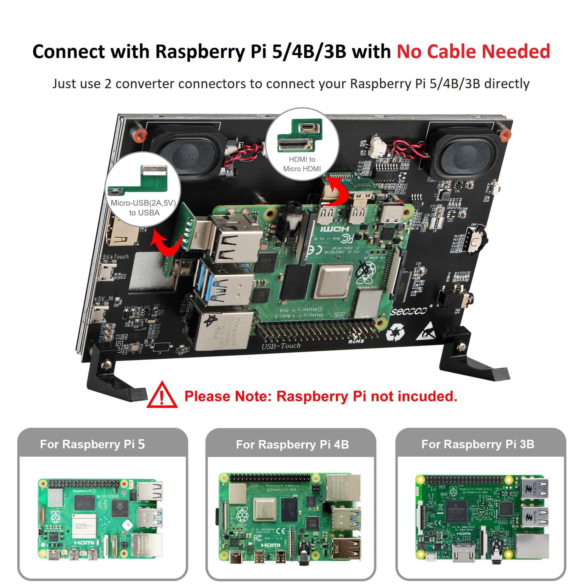 Wisecoco 7 Inch Lcd Touch Screen For Raspberry Pi Portable Monitor Ips 1024 * 600 No Cable Needed Dual Speaker With Osd Hdmi Tou