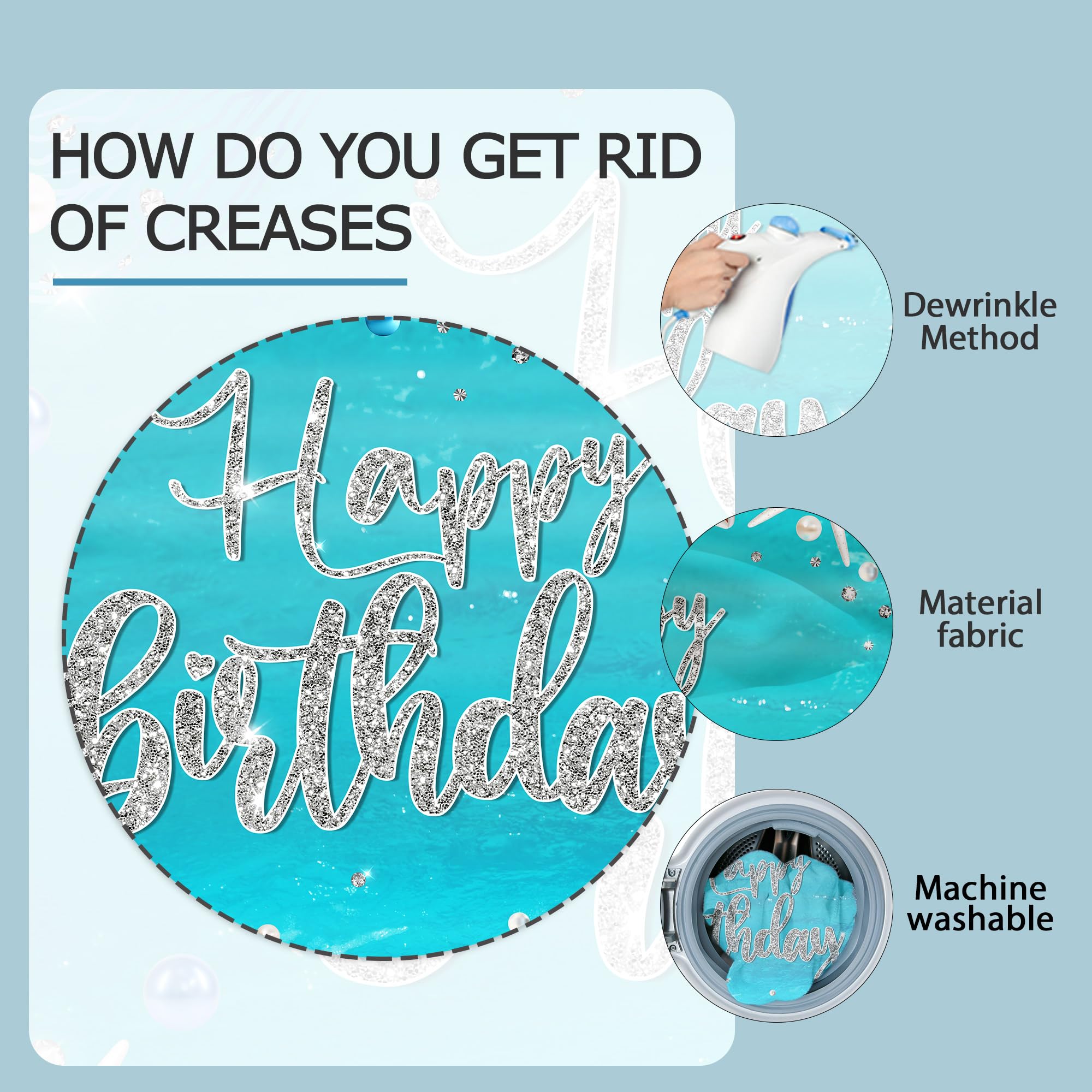 Ufeela Ocean Birthday Backdrop Summer Underwater Sea Happy Birthday Banner Blue Starfish Seashell Mermaid Diamonds Pearl 7Wx5H F