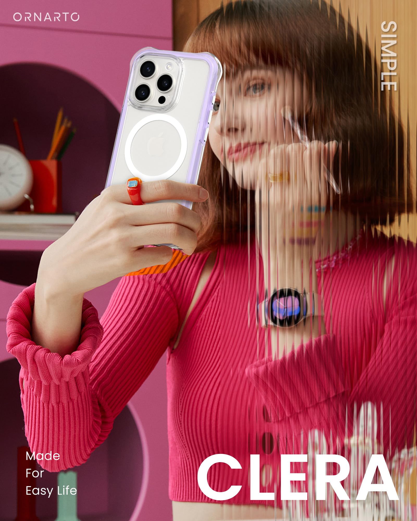 Ornarto Air Case For Iphone 15 Pro Clear, Compatible With Magsafe, Military Grade Drop Protection Cover With Built In Air Purple