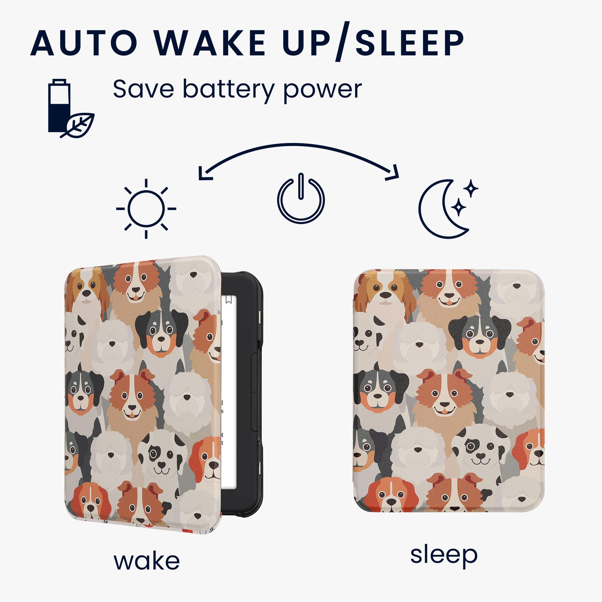 Kwmobile Case Compatible With Barnes & Noble Nook Glowlight 4 / 4E Case   Ereader Cover   Dogs White/Light Brown/Grey