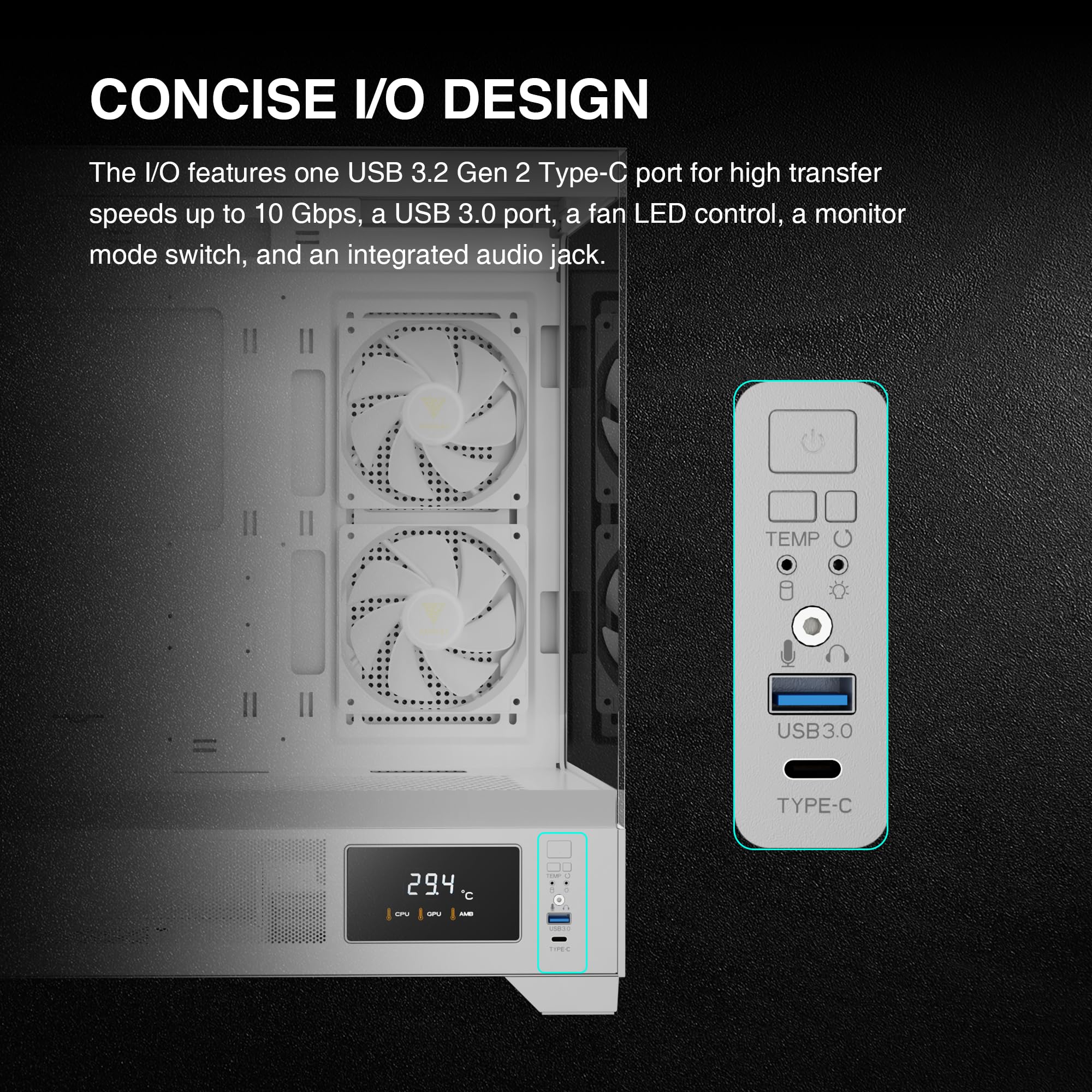 Gamdias White Mid Tower Gaming Computer Case W/Display& App, Atx Tempered Glass Pc Case, Built In 3X120Mm Argb Pwm Fans, Up To R