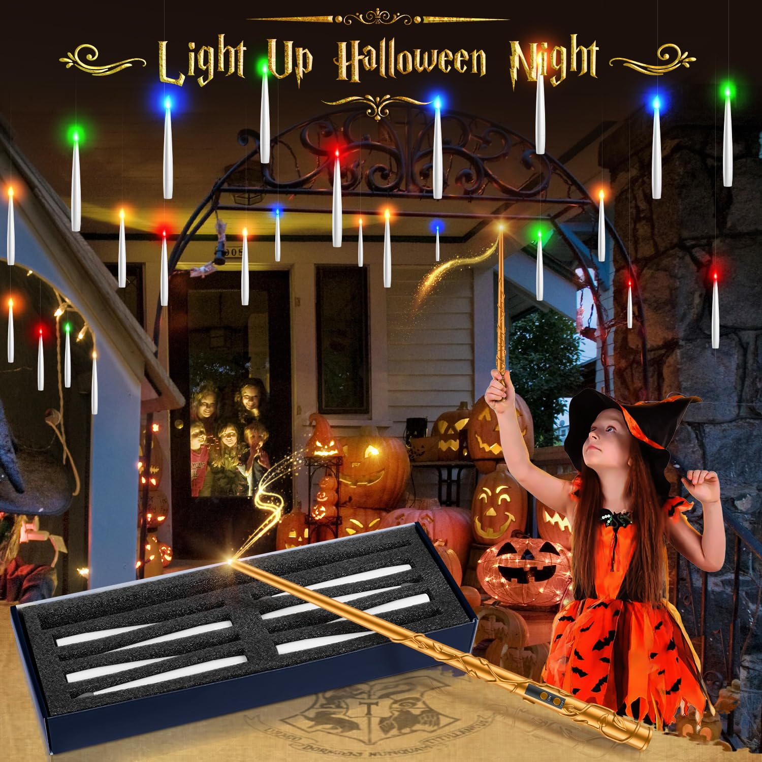 Tlpuhu Floating Candles 18 Pcs With Magic Wand Remote, Christmas Decorations Multicolor Hanging Candles With String Battery Oper