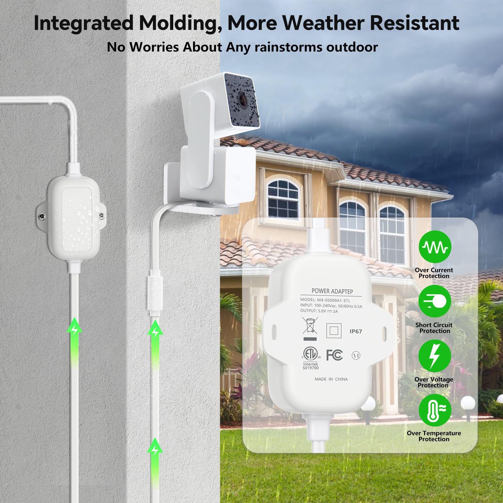 25Ft Outdoor Power Adapter For Wyze Cam V4, Wyze Cam Og/V3/V3 Pro, L Shape Micro Usb Extension Cable For Wyze Cam Pan V3, Replac