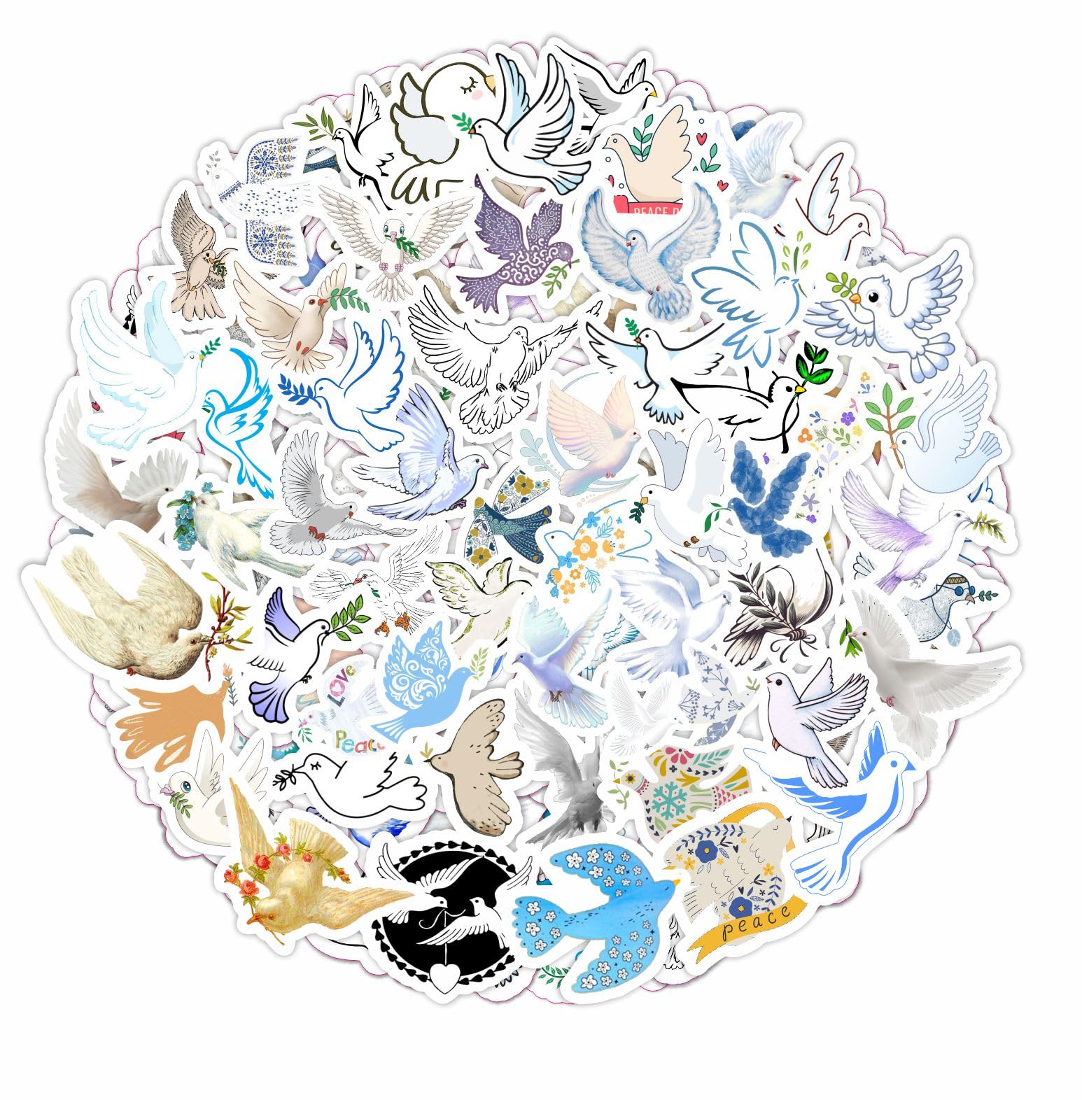 100Pcs Dove Stickers For Water Bottle And Laptop   Dove Party Favors & Decorations, Waterproof Vinyl Decals, Peace And Bird Stic