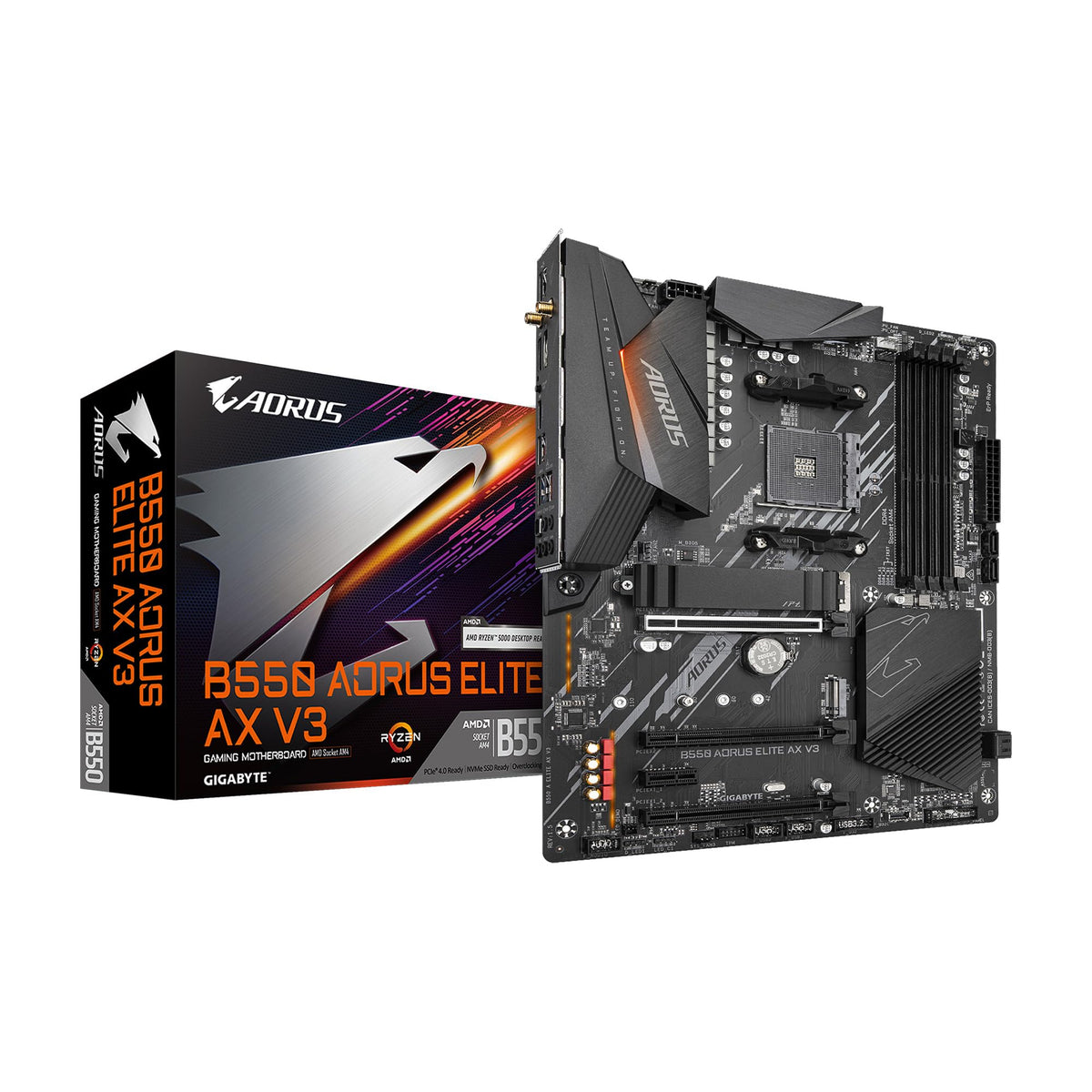 Gigabyte B550 Aorus Elite Ax V3 Am4 Amd B550 Atx Motherboard With Dual M.2, Sata 6Gb/S, Usb 3.2 Gen 2, Wi Fi 6, 1Gbe Lan, Pcie 4