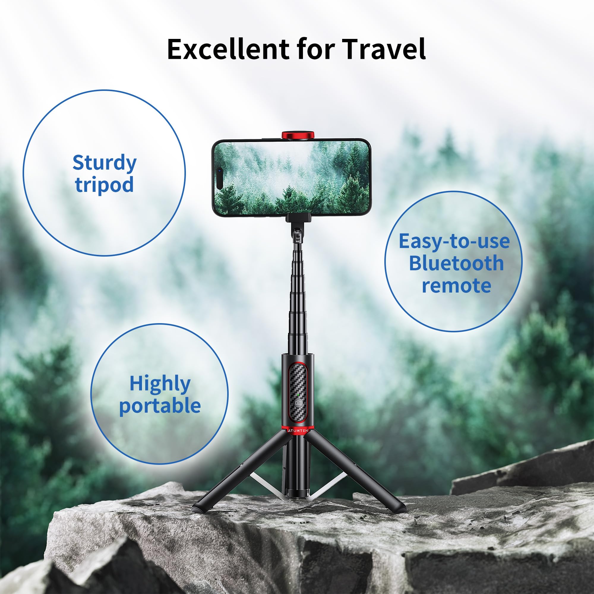 Atumtek Selfie Stick Tripod, Extendable 3 In 1 Aluminum Bluetooth Selfie Stick With Wireless Remote And Tripod Stand For Iphone