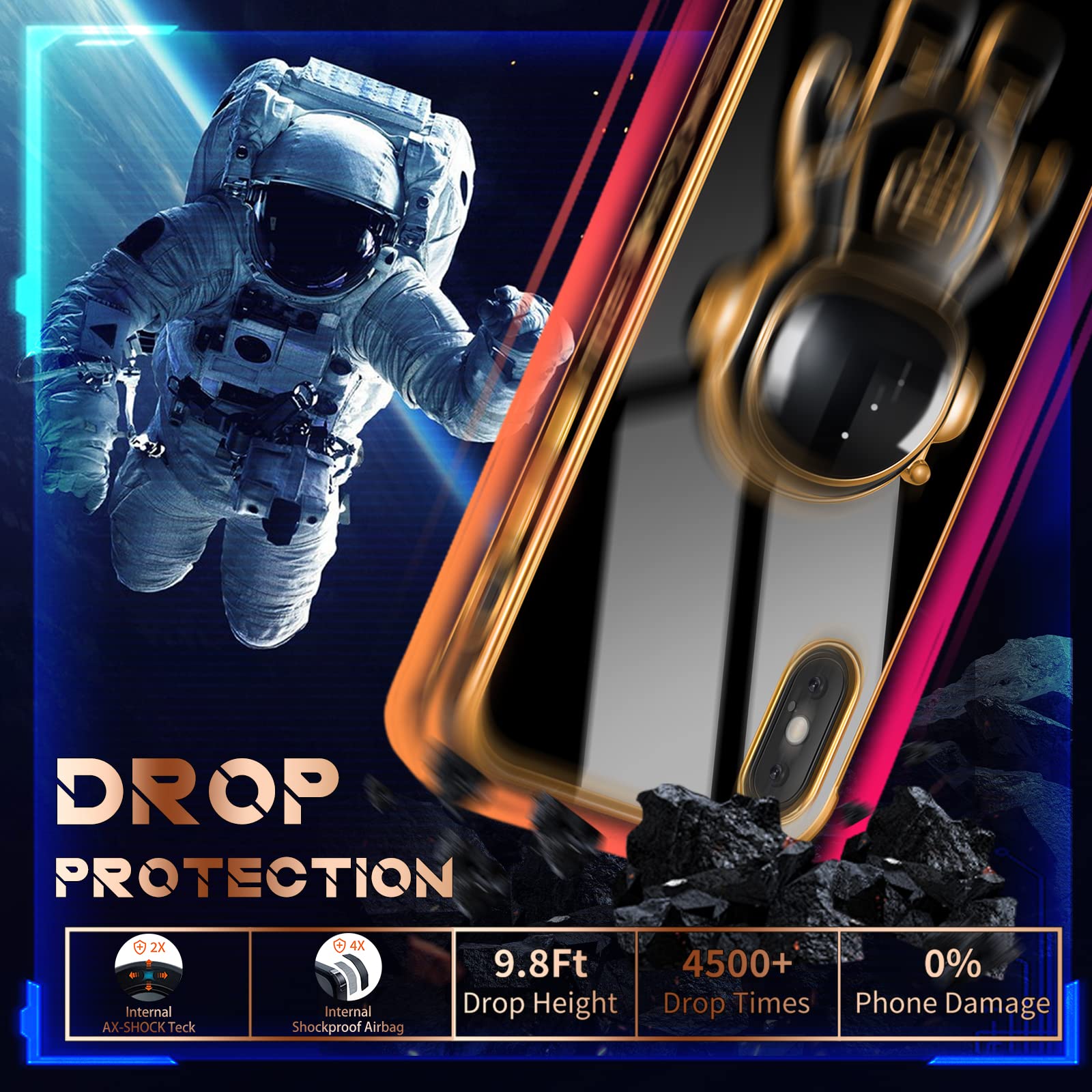 Coralogo iPhone XR Case Astronaut Hidden Stand Kickstand 6D Design TPU Black for 6.1 inch