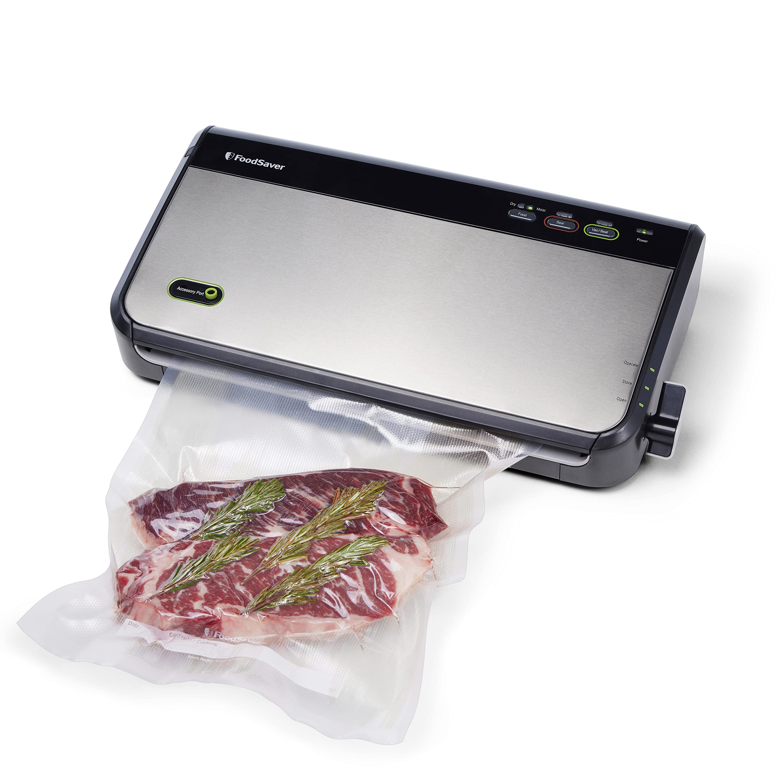 FOODSAVER FM2435 Vacuum Sealer Machine - Stainless Steel, Black/Silver, Pack of 1 with Handheld Vacuum Sealer & Starter Kit